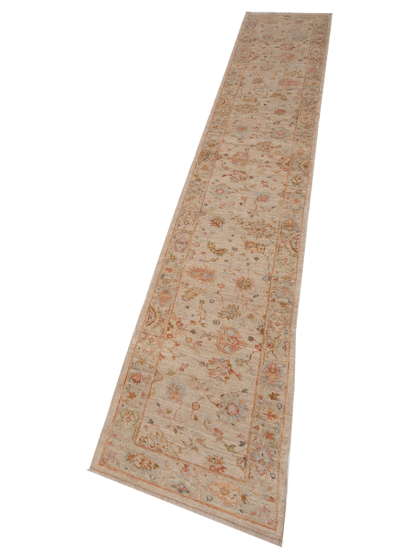 Angora Oushak 149583 Ivory Silver 2.6x15.2 Hand Knotted Rug