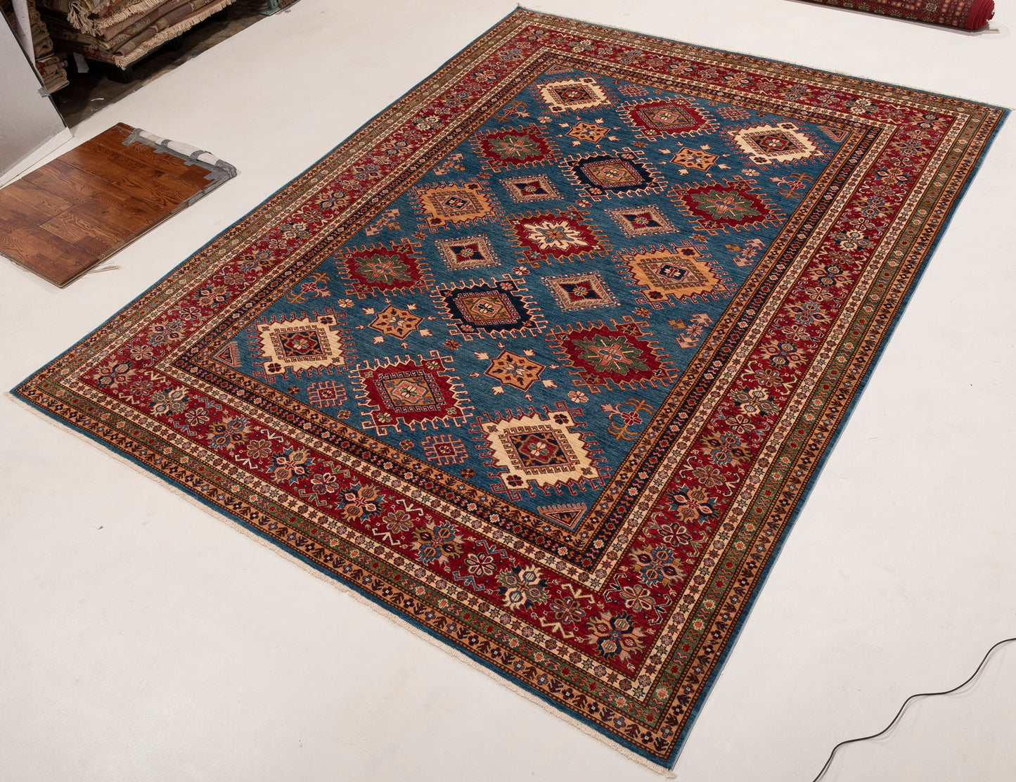 Artisan Kazak 152002 Blue Red 9.1x11.10 Hand Knotted Rug