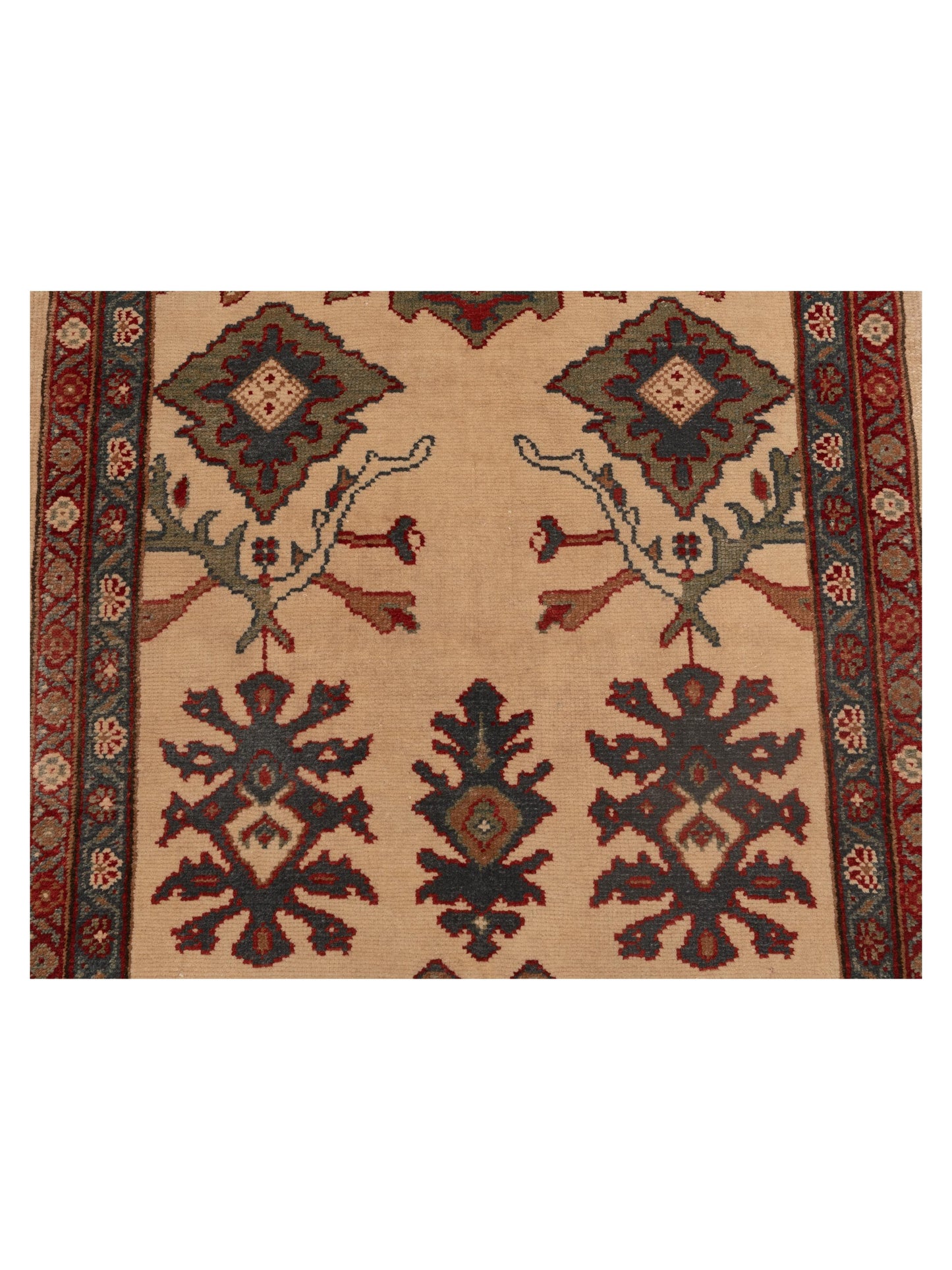 Antique Loom 147363 Ivory Green 3x11.1 Hand Knotted Rug