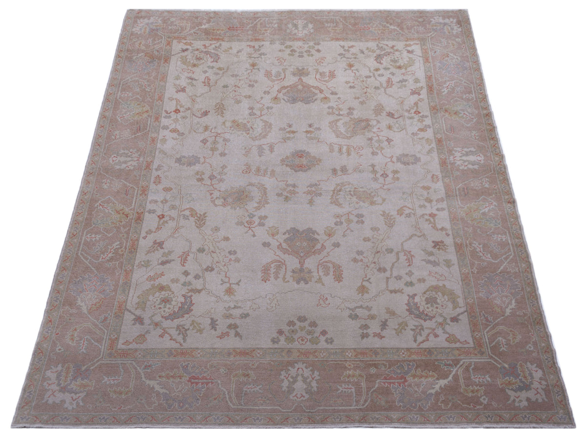 Anadol Oushak 97420 Ivory Light Brown 11.8x15.3 Hand Knotted Rug
