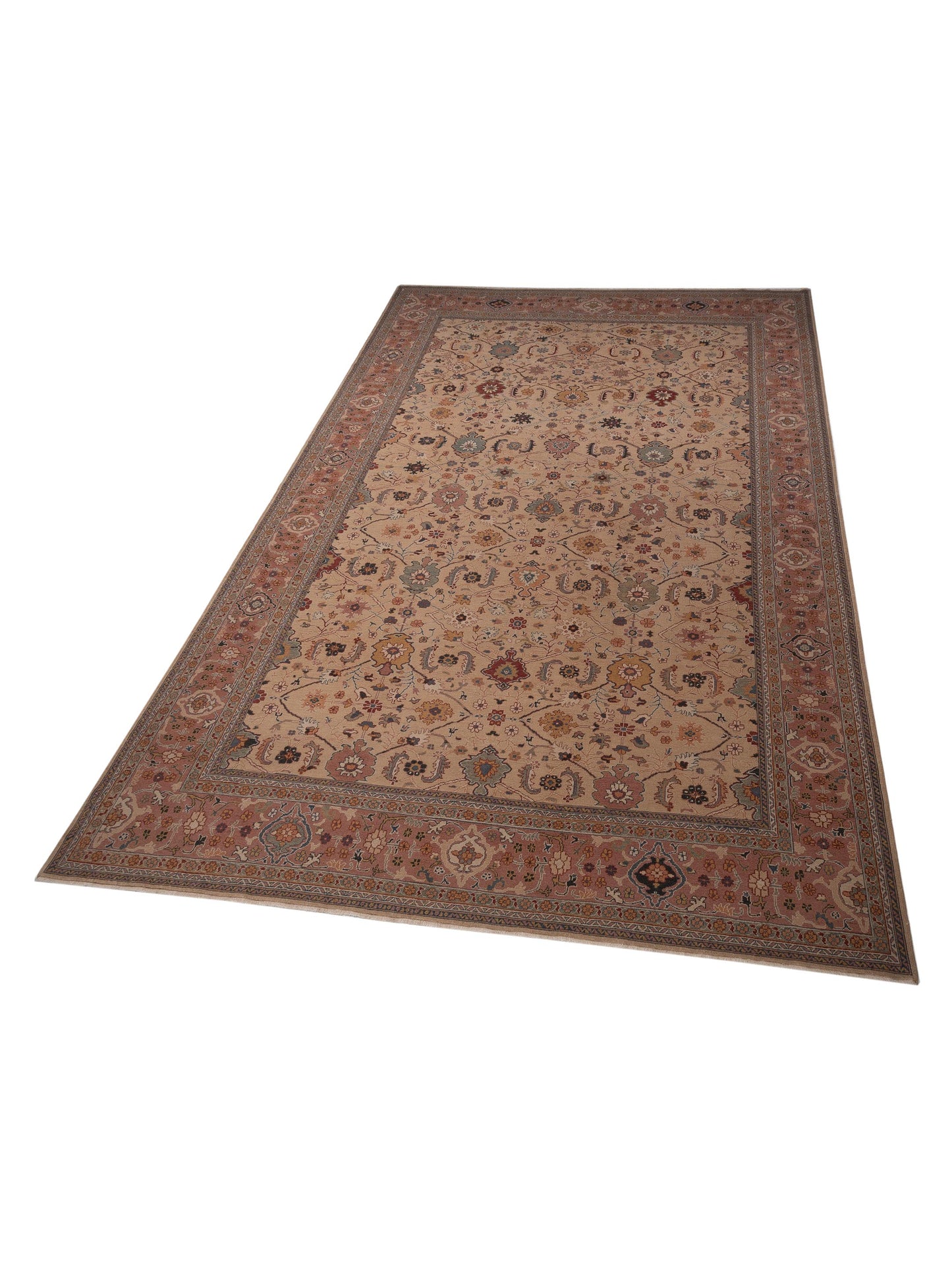Turkish Elvan Maile Beige Pink 11.11x17.4 Hand Knotted Rug
