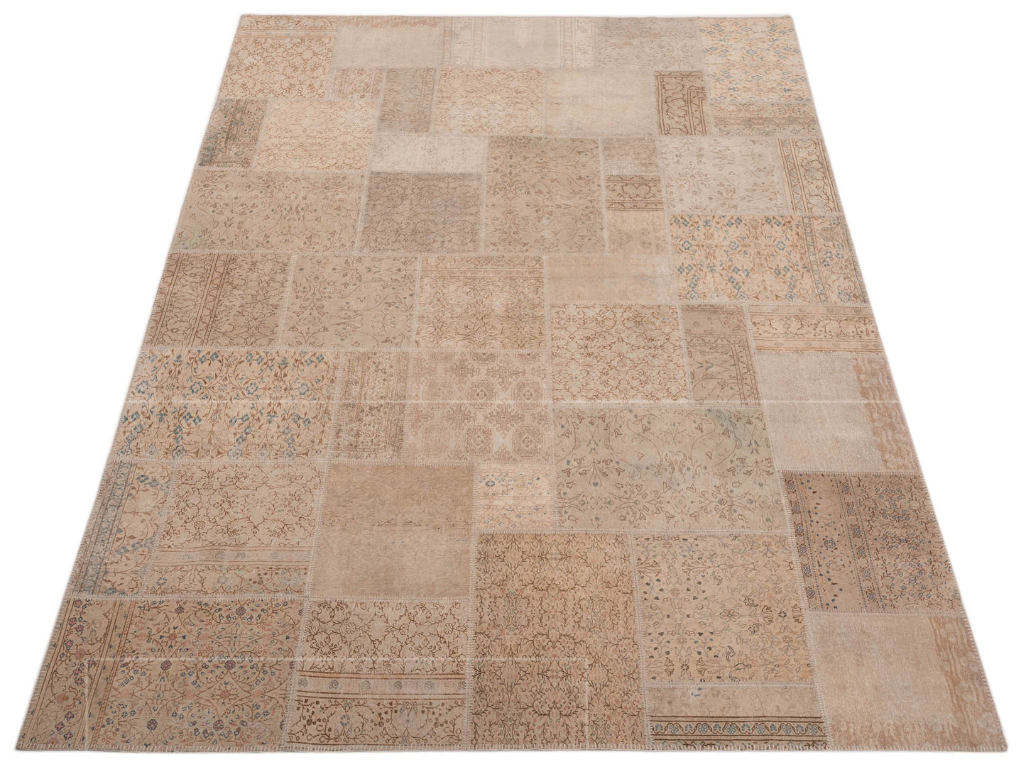 Turkish Vestige Patchwork 147814 Beige Beige 9x12 Hand Knotted Rug