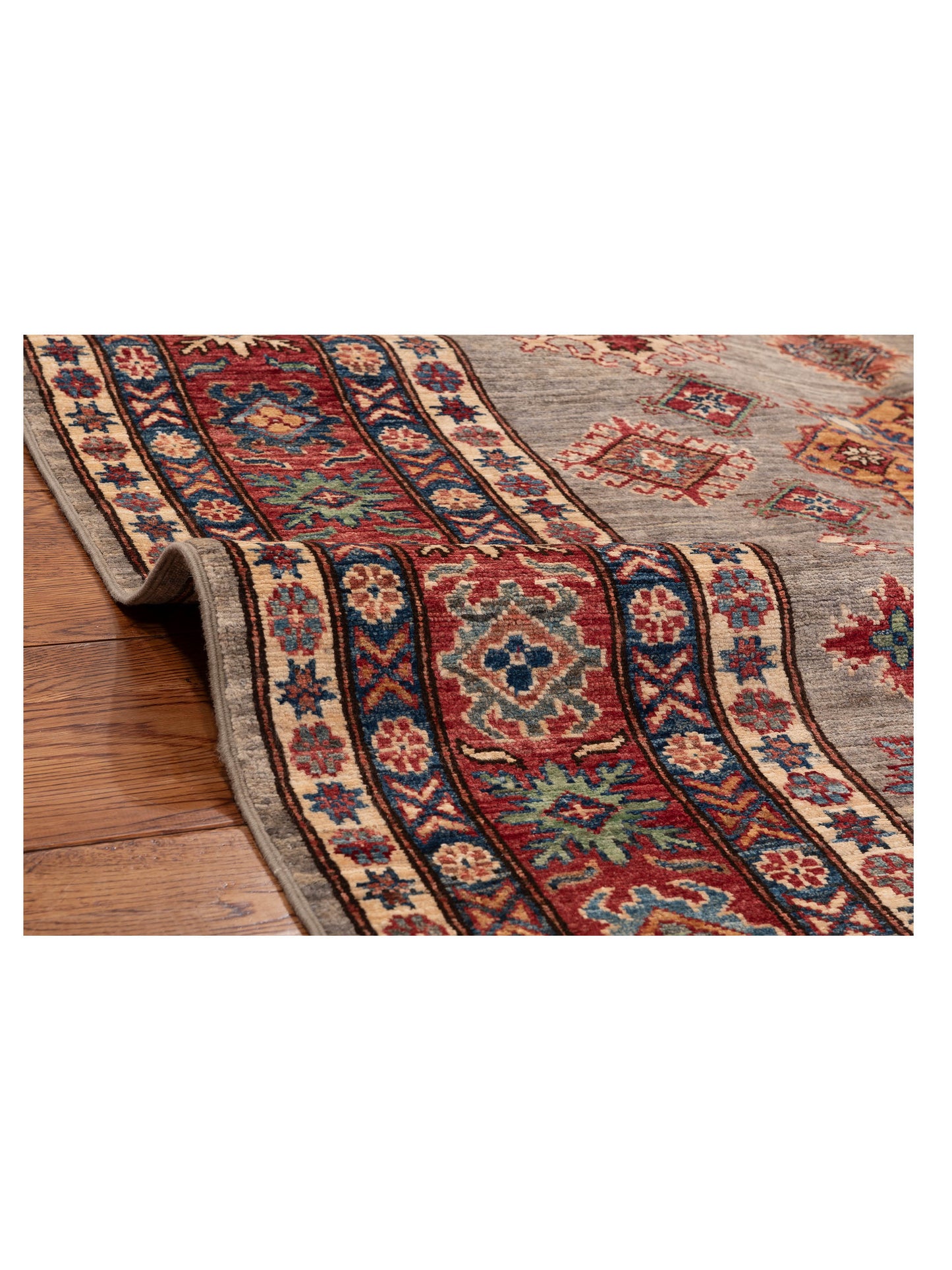 Artisan Kazak 151897 Silver Red 5.2x6.7 Hand Knotted Rug
