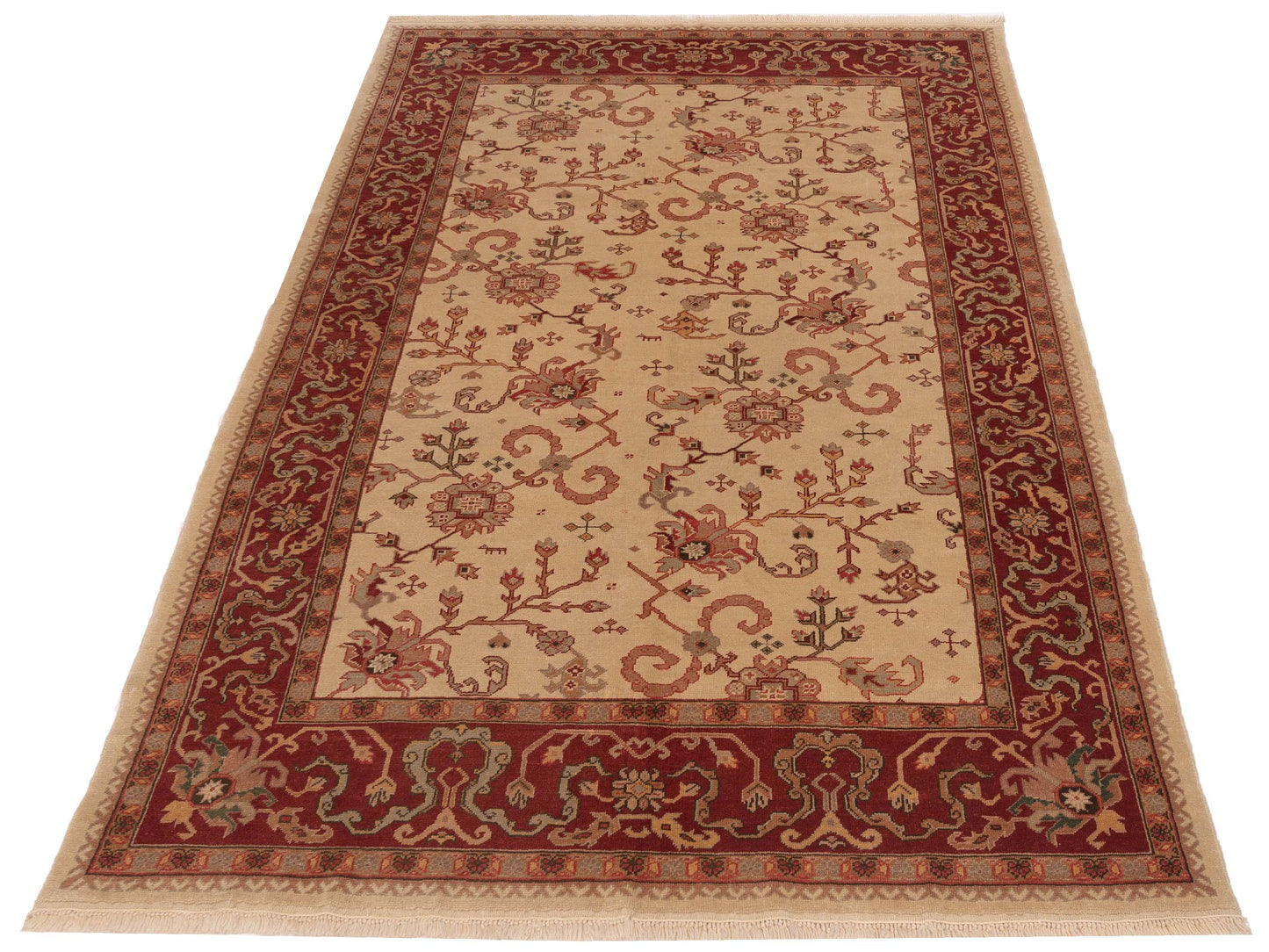 Antique Loom 117181 Ivory Red 6.9x9.5 Hand Knotted Rug