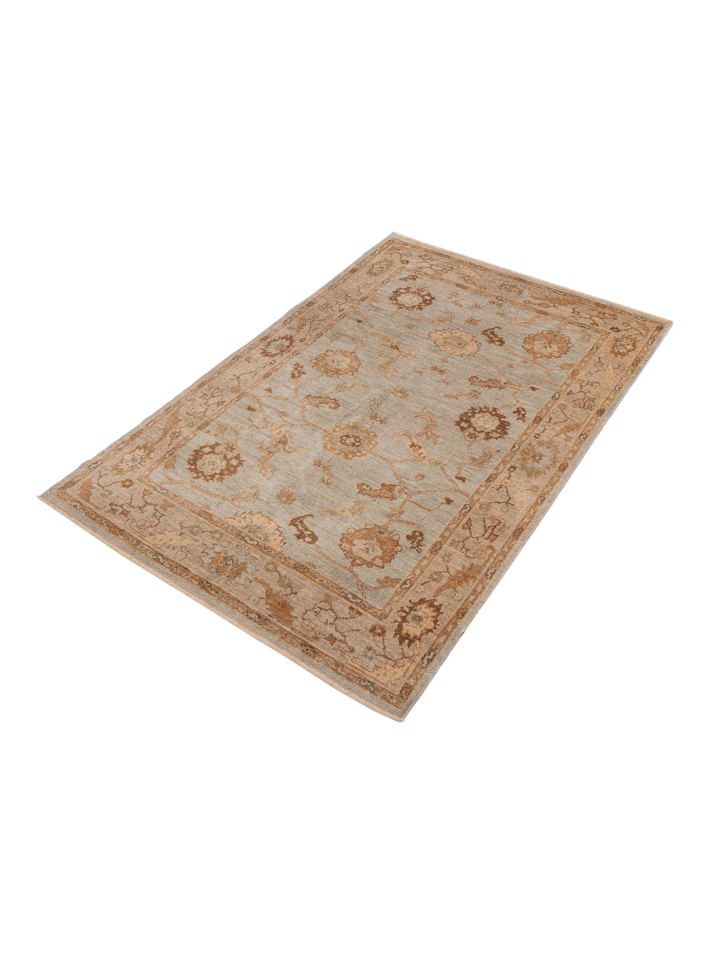 Angora Oushak 128352 Ice Blue Beige 6.1x8.8 Hand Knotted Rug