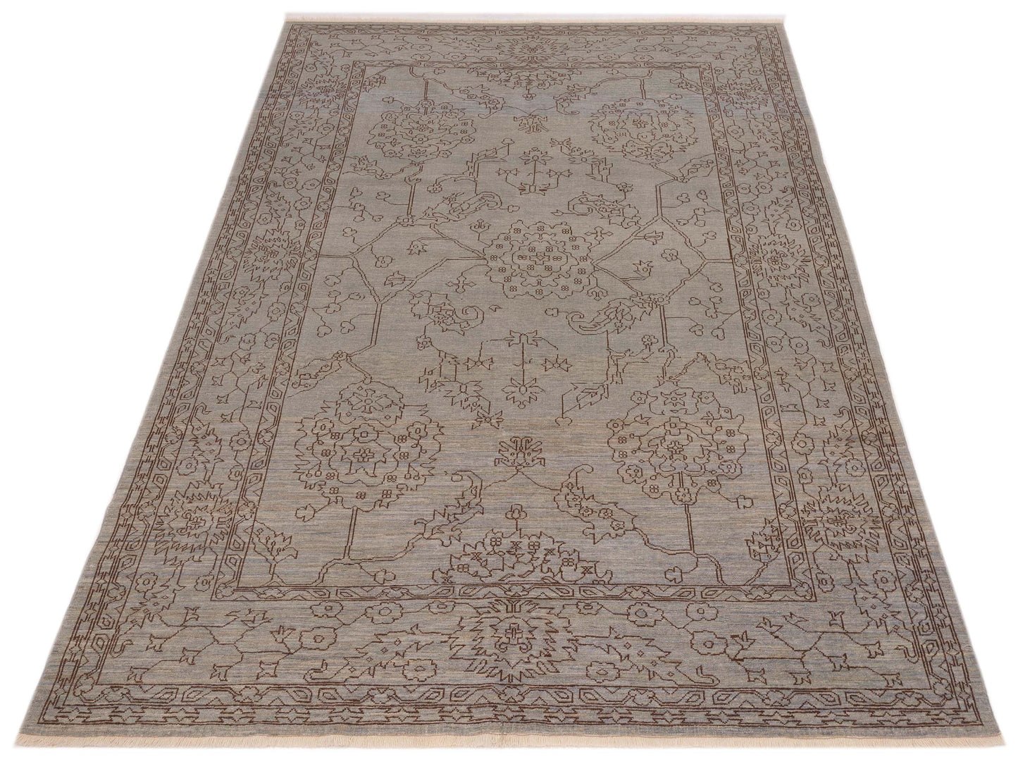 Defne Ruby Silver Dark Brown 6.7x9.5 Hand Knotted Rug