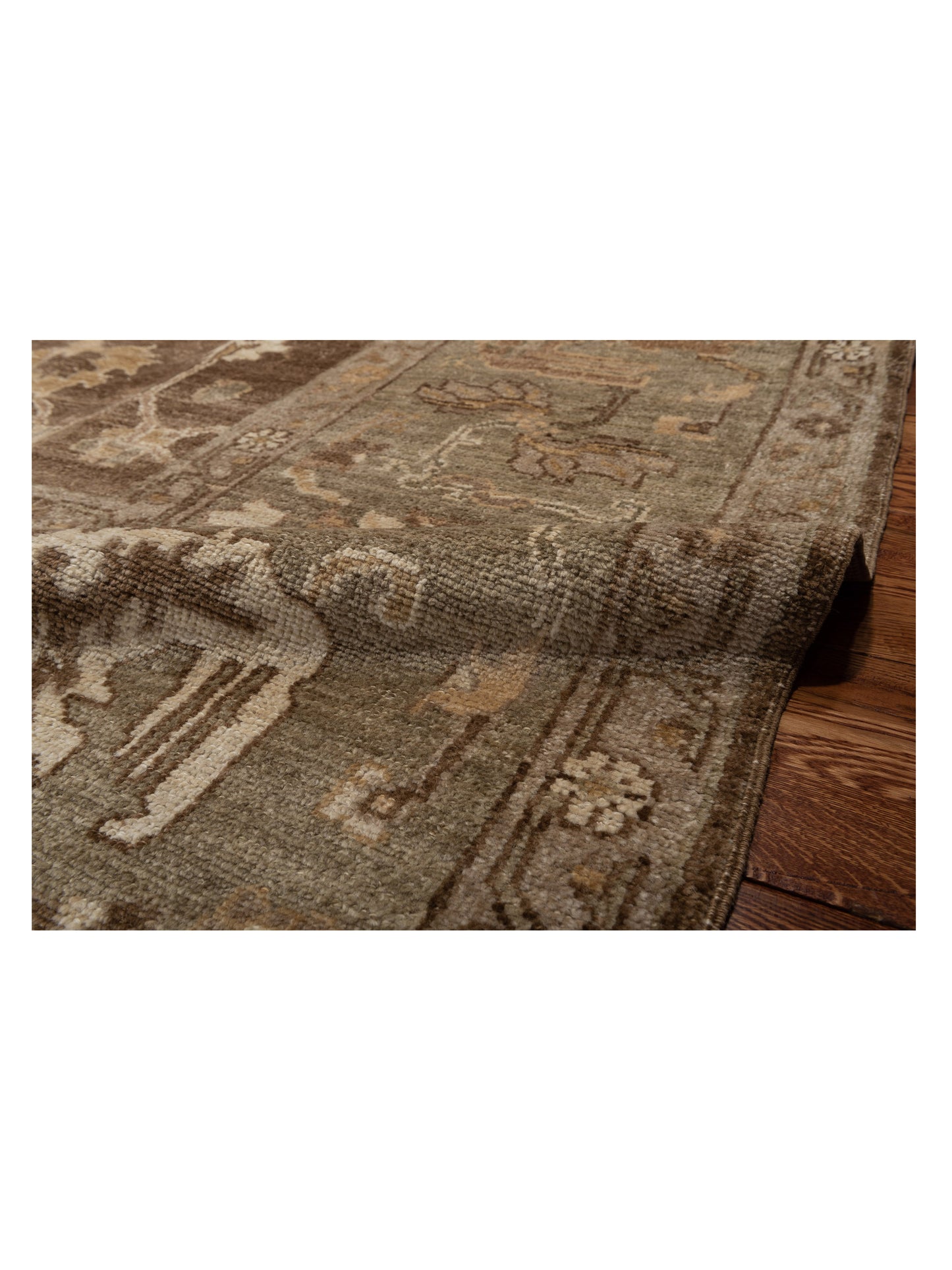 Angora Oushak 128314 Brown Green 11.10x15.1 Hand Knotted Rug