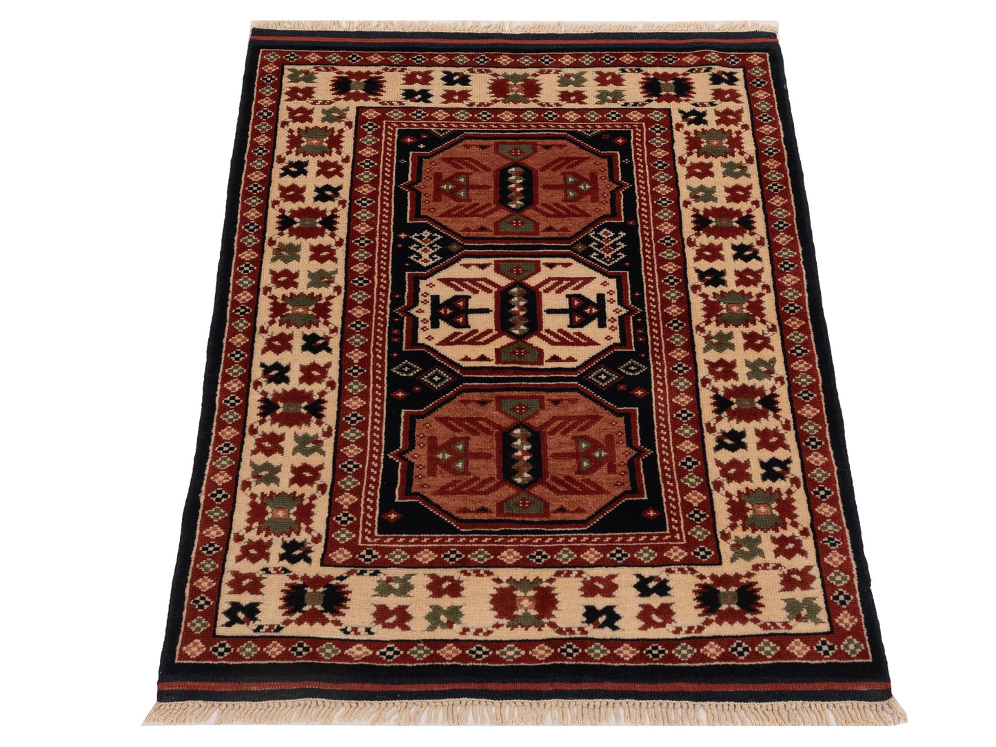 Turkish Shirwan 148363 Navy Ivory 3.1x4.7 Hand Knotted Rug