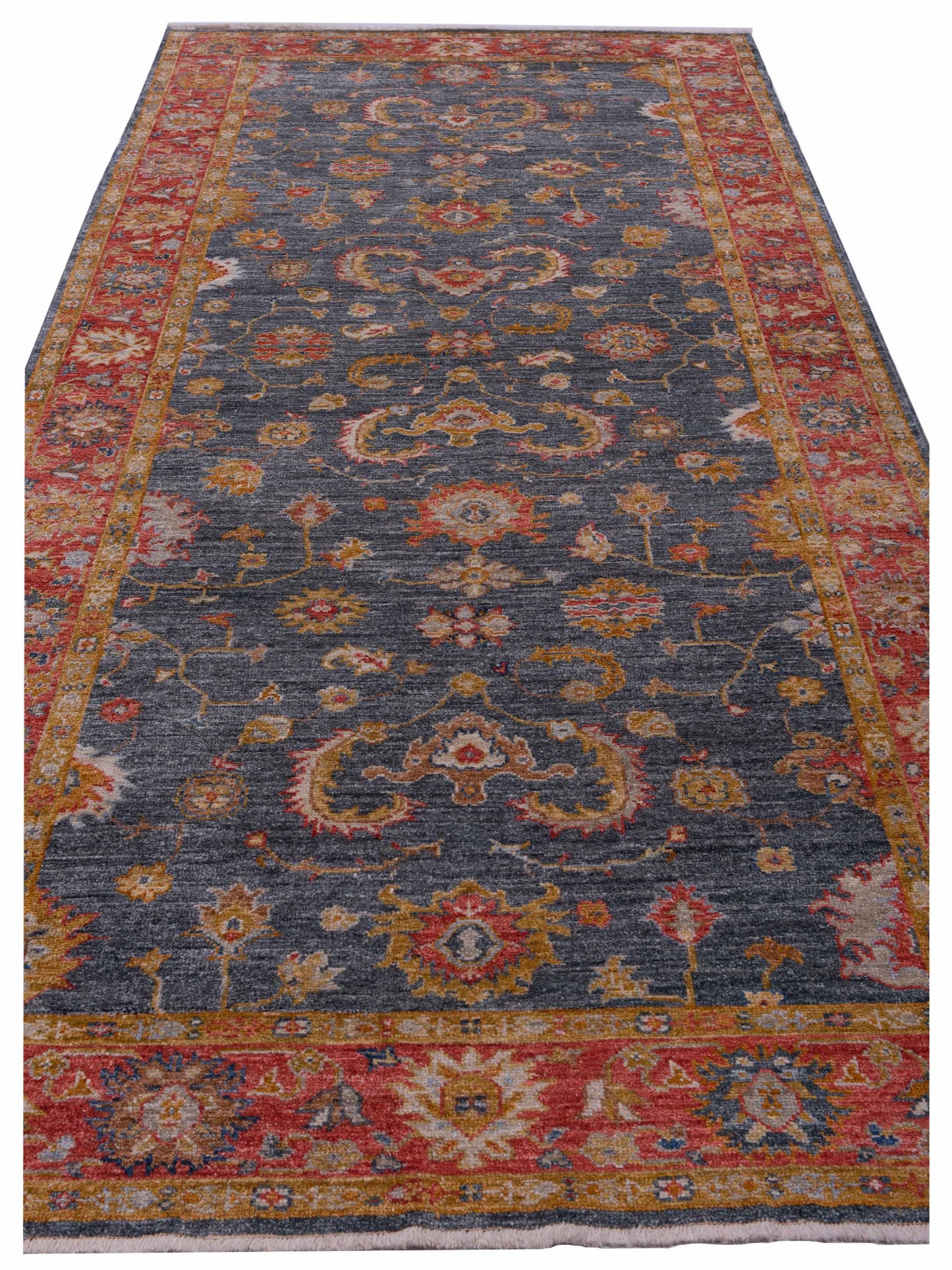Angora Oushak 144582 Teal Blue Red 6.3x13.8 Hand Knotted Rug