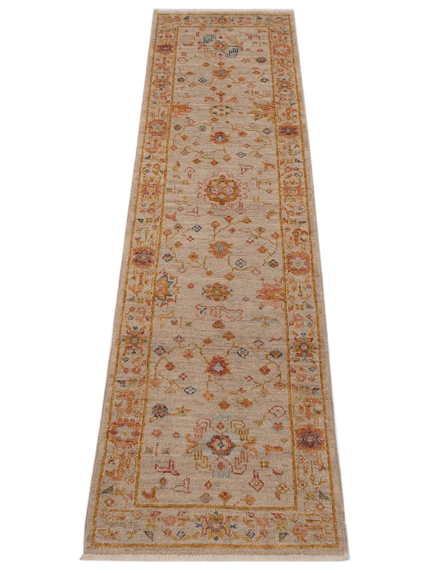 Angora Oushak 147979 Ivory Silver 2.7x9.7 Hand Knotted Rug