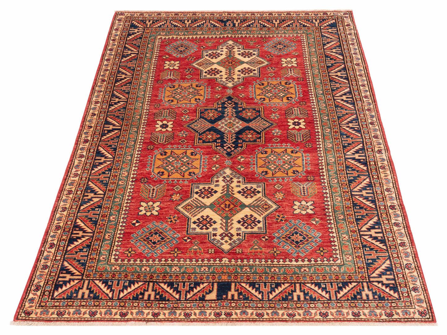 Artisan Kazak 145367 Red Ivory 5.2x6.9 Hand Knotted Rug