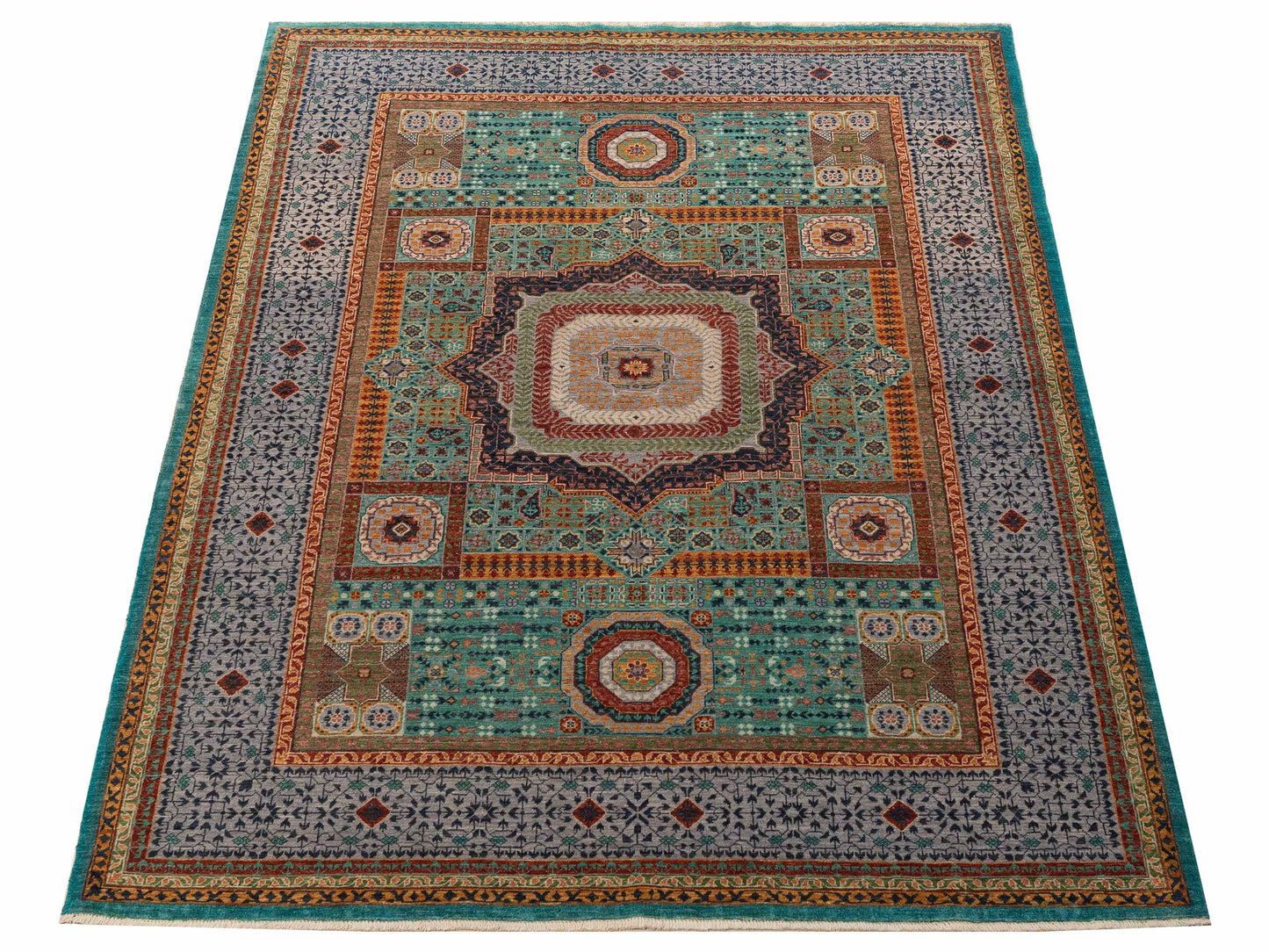 Artisan Mamluk 154637 Green Gray 5.11x8.2 Hand Knotted Rug