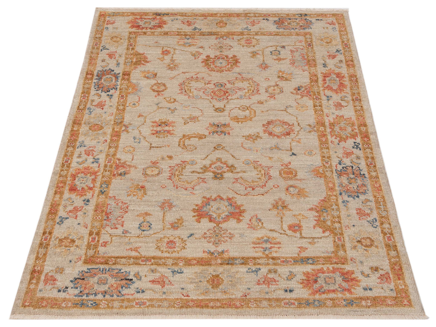Angora Oushak 148092 Ivory Ivory 4x5.8 Hand Knotted Rug