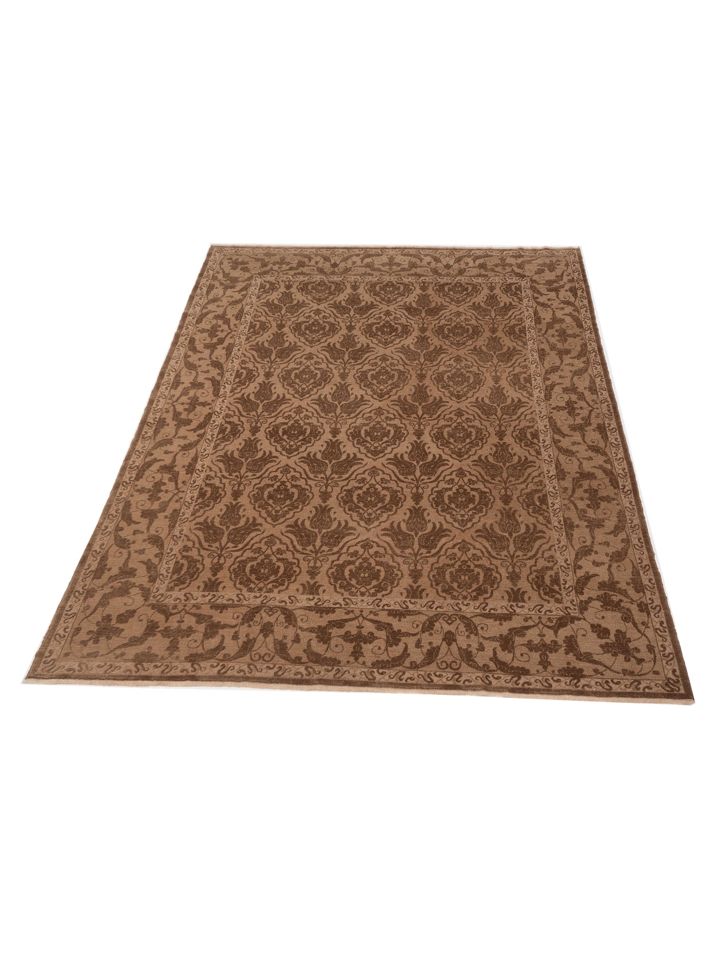 Defne Tulip Dark Brown Brown 9.4x11.11 Hand Knotted Rug