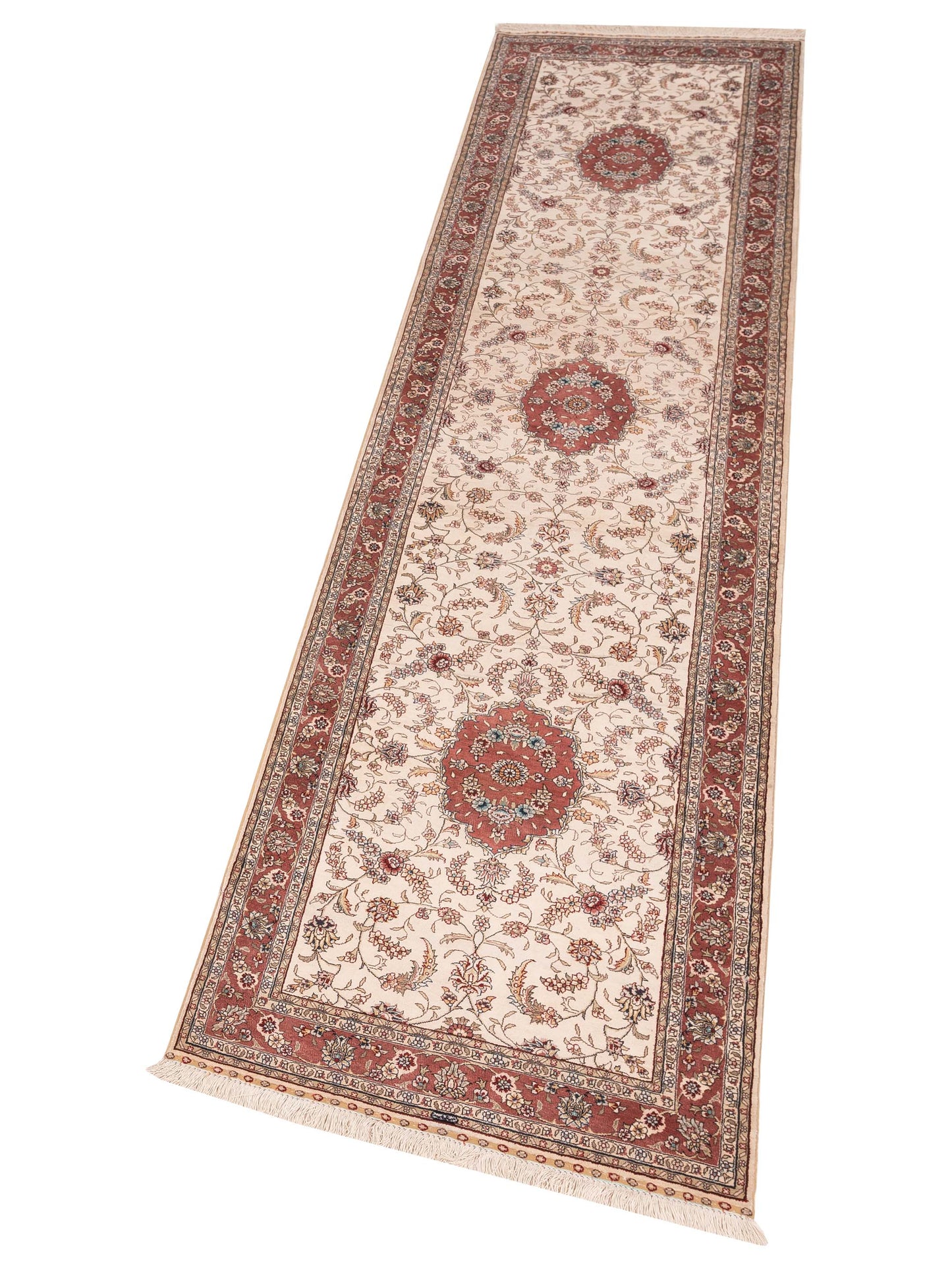 Pure Silk 118048 Ivory Pink 2.7x10 Hand Knotted Rug