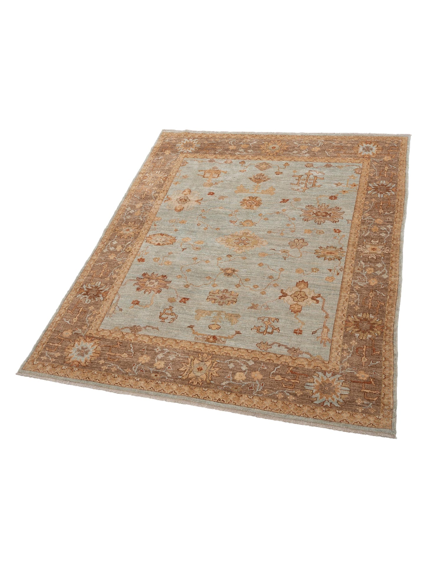 Angora Oushak 125558 Ice Blue Brown 7.8x9.5 Hand Knotted Rug
