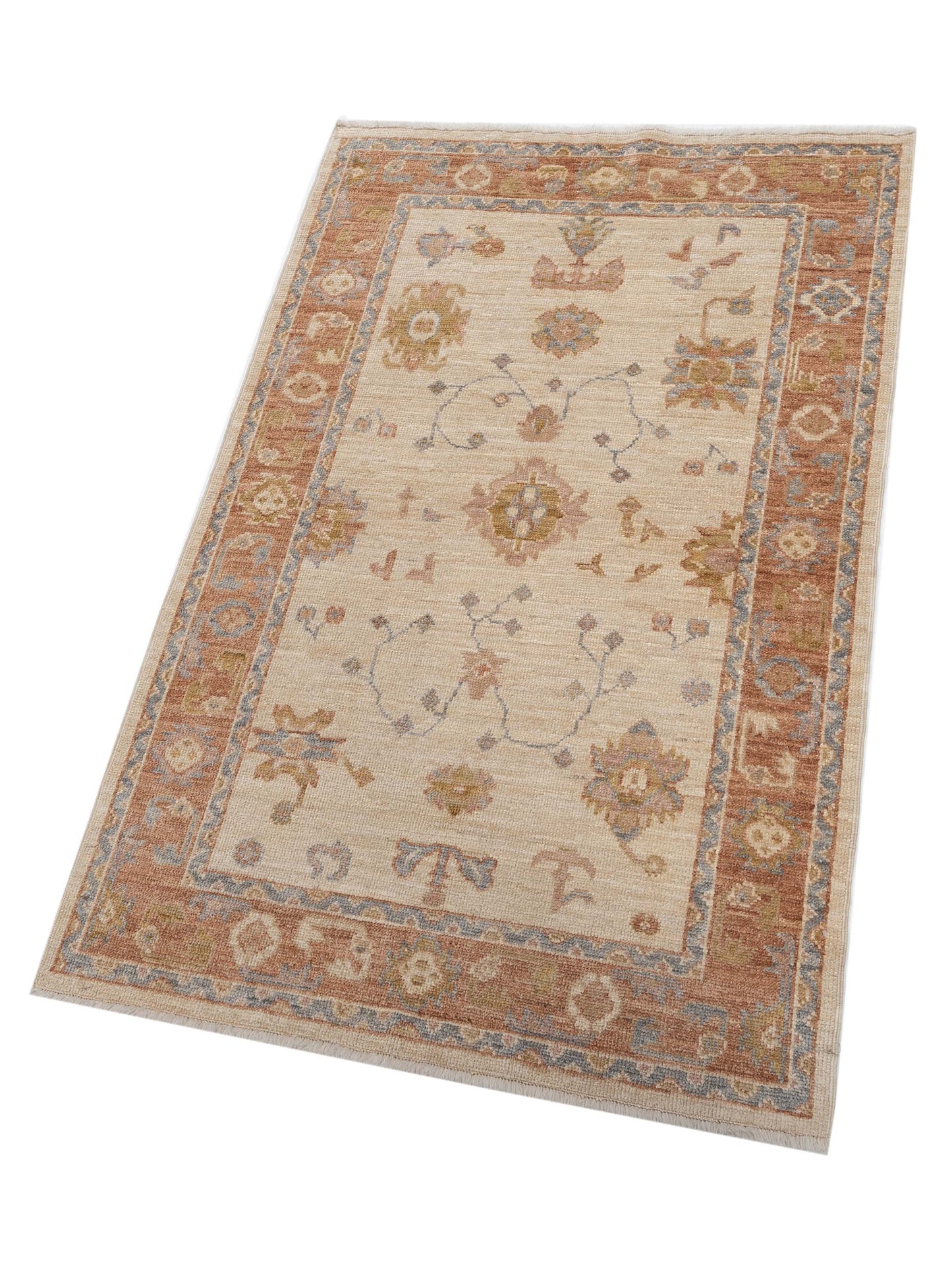 Angora Oushak 141178 Ivory Red 4.2x6.3 Hand Knotted Rug
