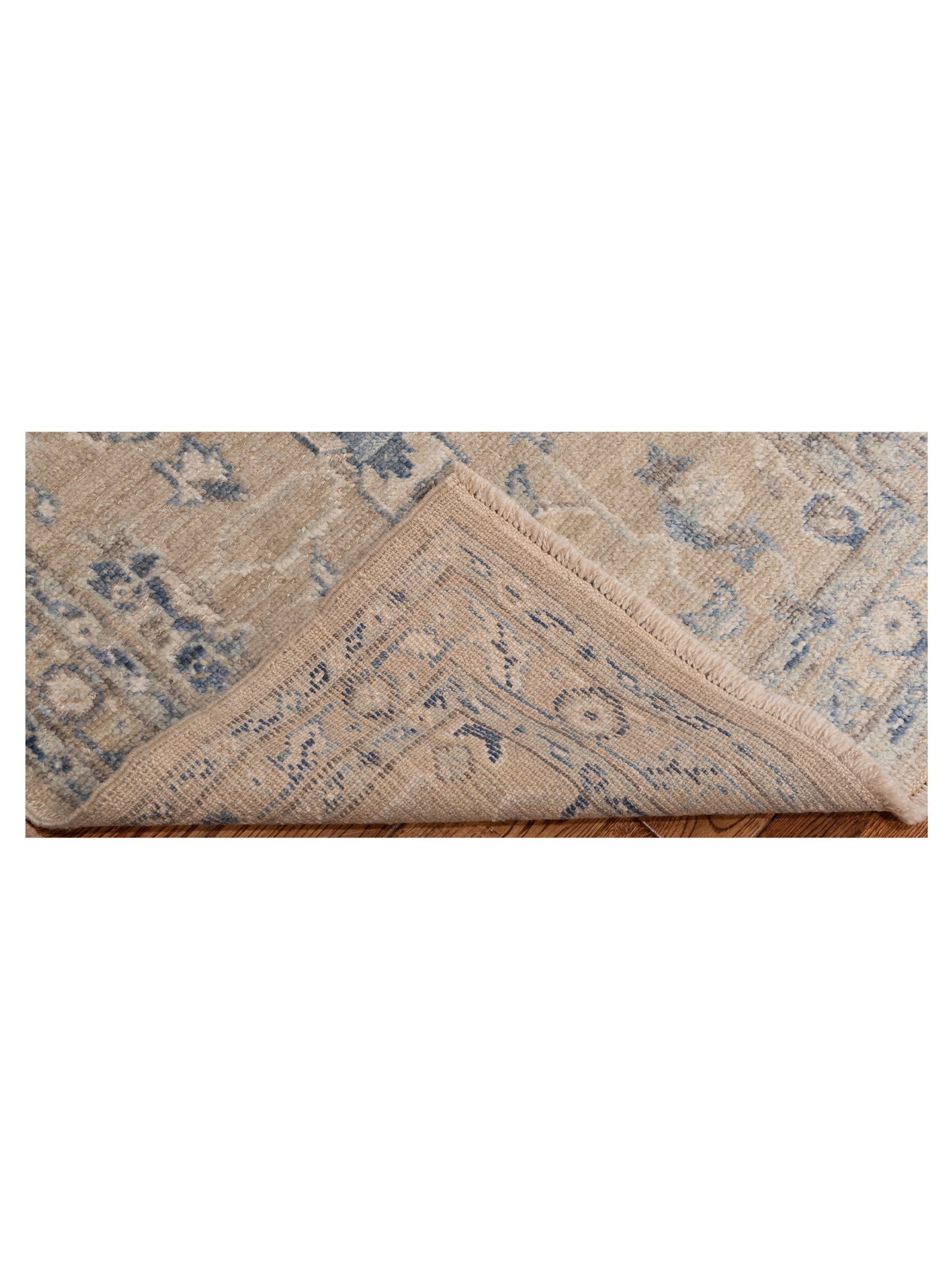 Angora Oushak 150413 Brown Blue 2.7x15.5 Hand Knotted Rug