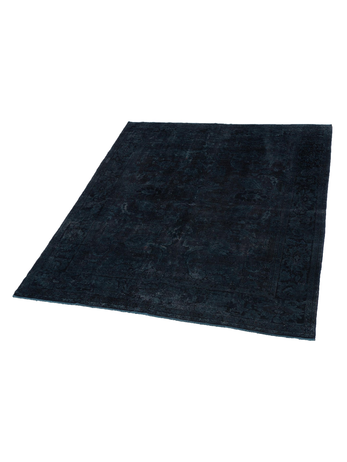 Vintage 68289 Black Blue 8x9.3 Hand Knotted Rug