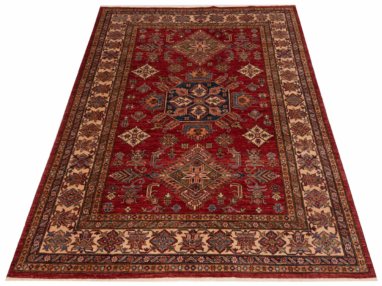 Artisan Kazak 148972 Red Ivory 6x8.5 Hand Knotted Rug