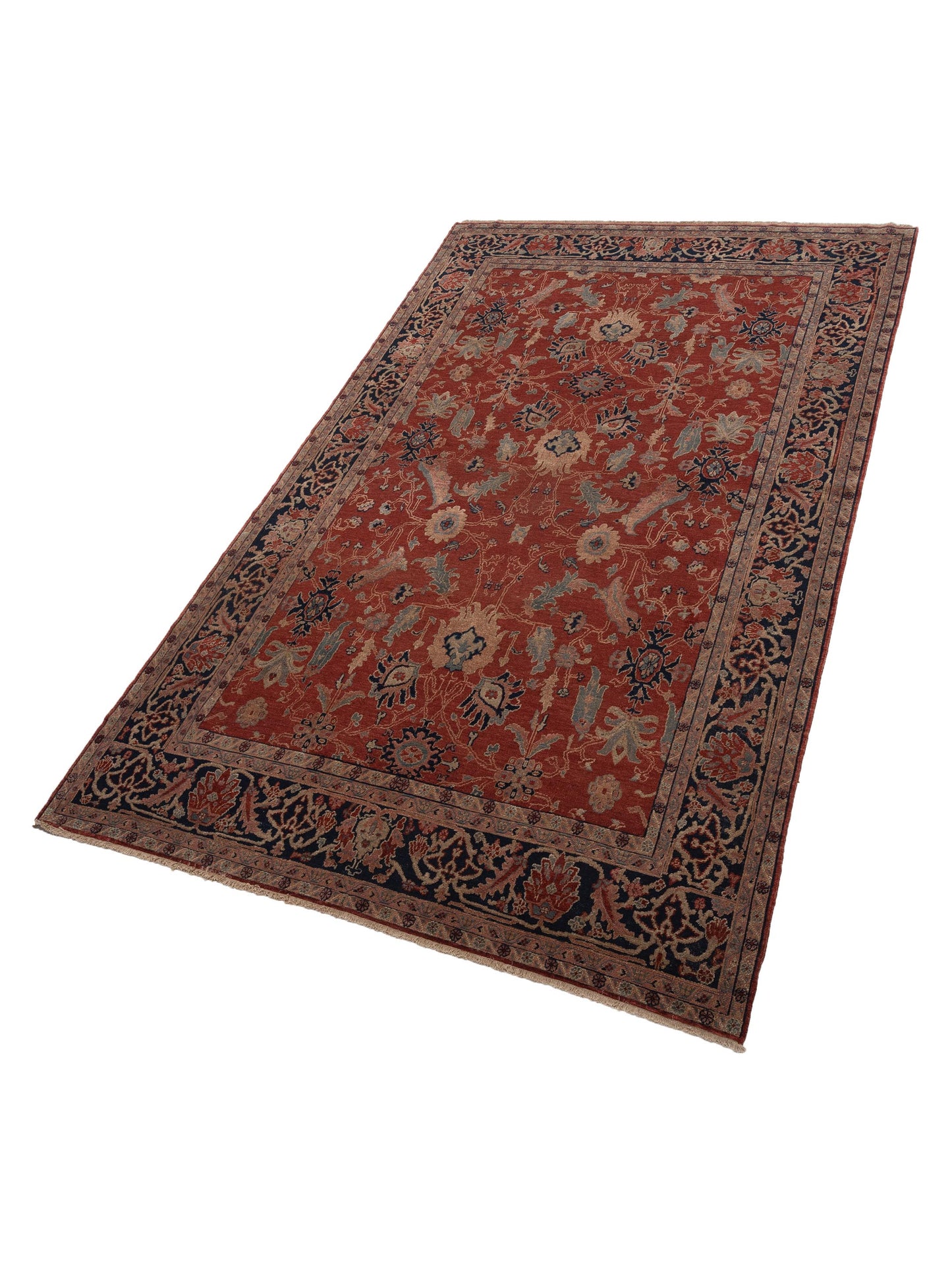 Turkish Elvan 76015 Red Navy 8.11x14.5 Hand Knotted Rug