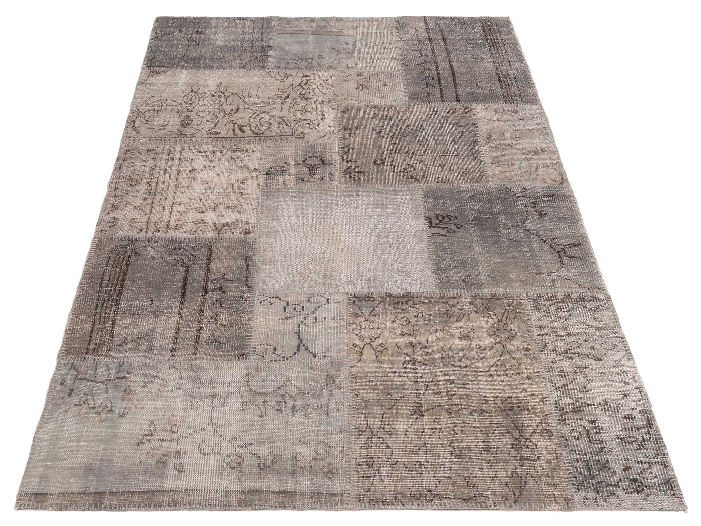 Turkish Vestige Patchwork 128867 Gray 5x8 Hand Knotted Rug