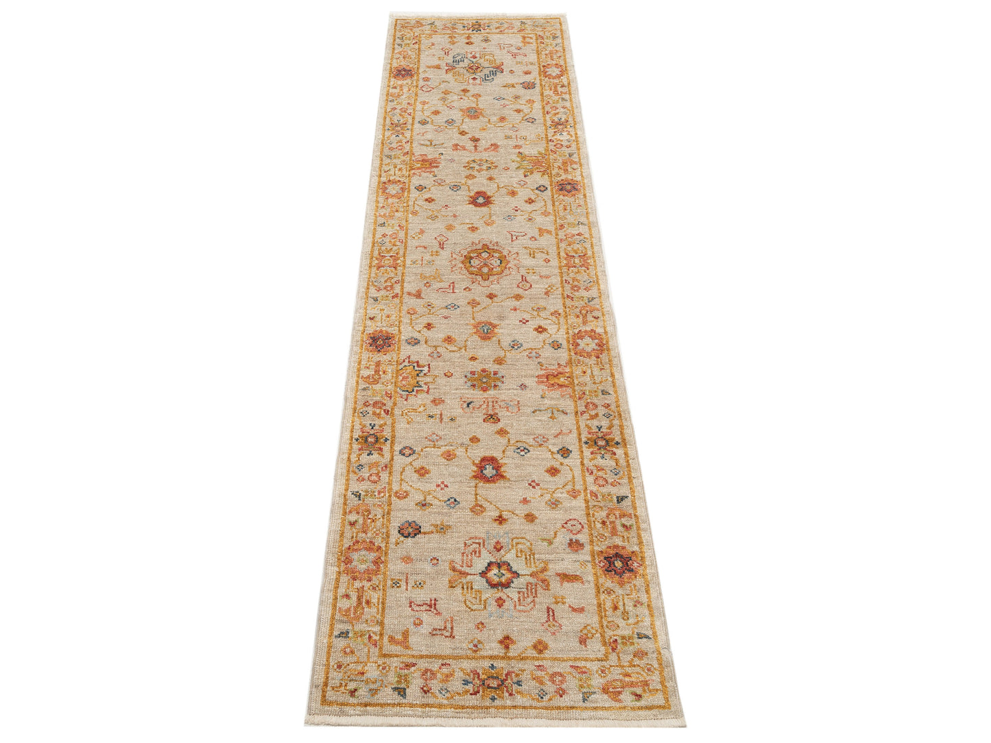 Angora Oushak 146526 Ivory Ivory 2.6x9.9 Hand Knotted Rug