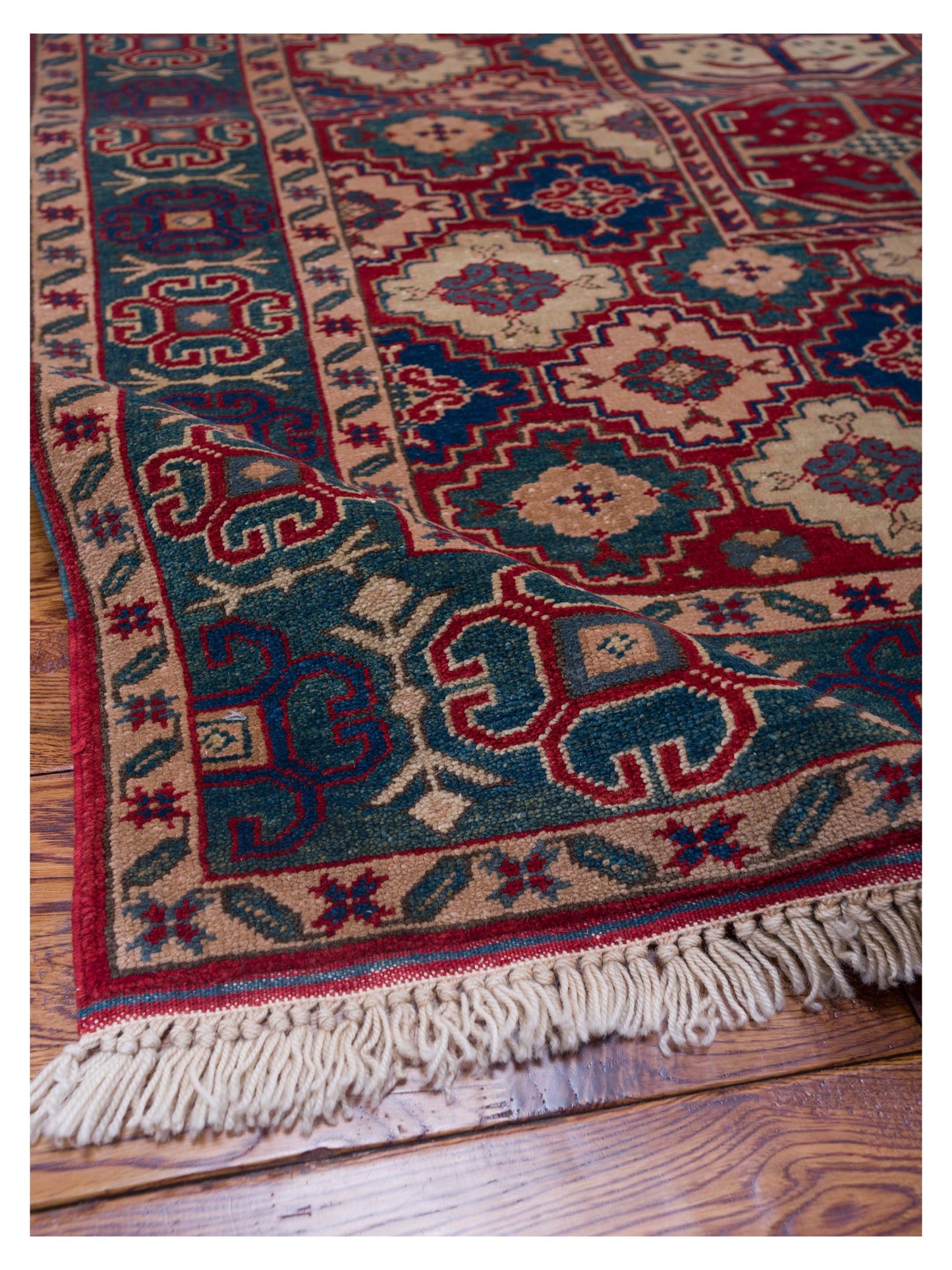 Turkish Shirwan 71392 Red Green 4.2x6.2 Hand Knotted Rug