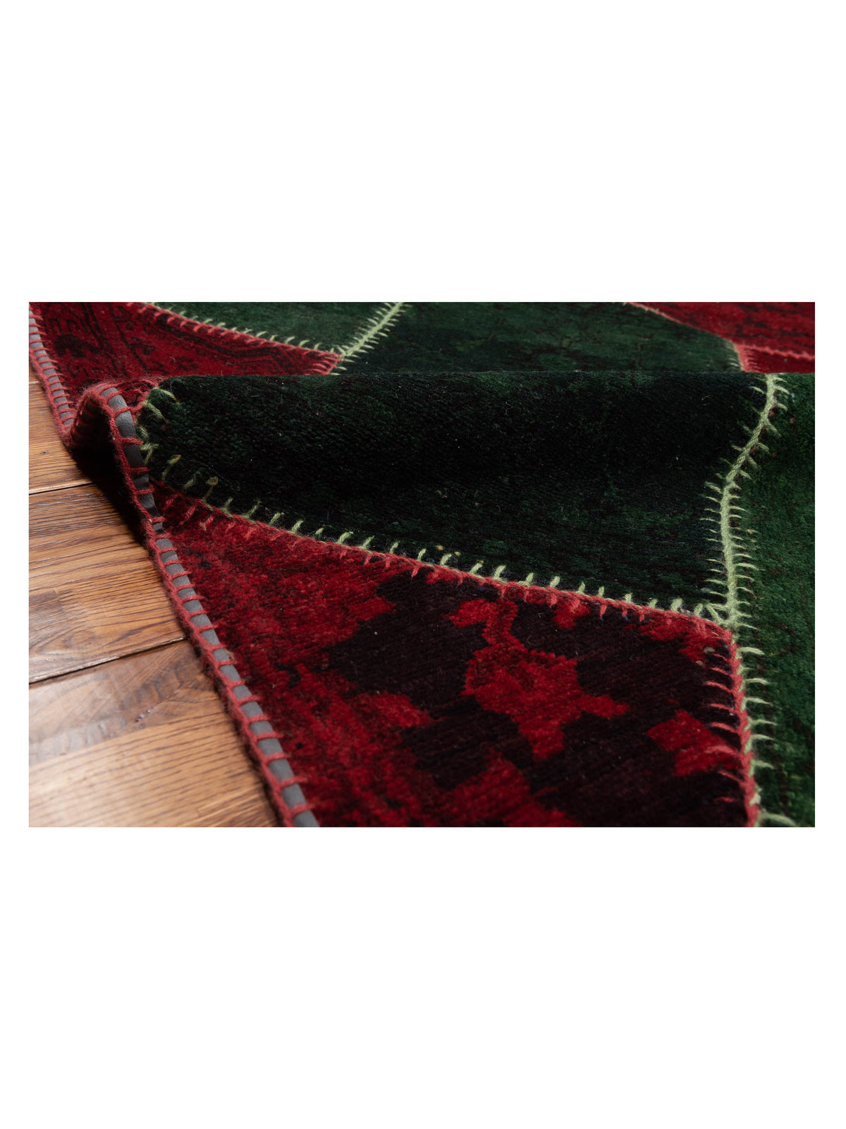 Turkish Vestige Patchwork 114229 Green Red 8.6x10.7 Hand Knotted Rug