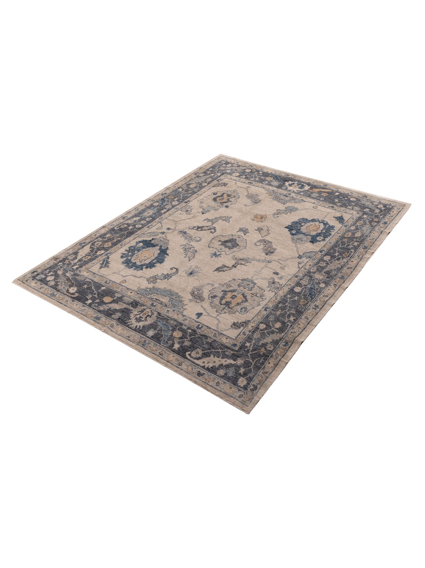 Angora Oushak 156006 Ivory Blue 7.9x9.10 Hand Knotted Rug