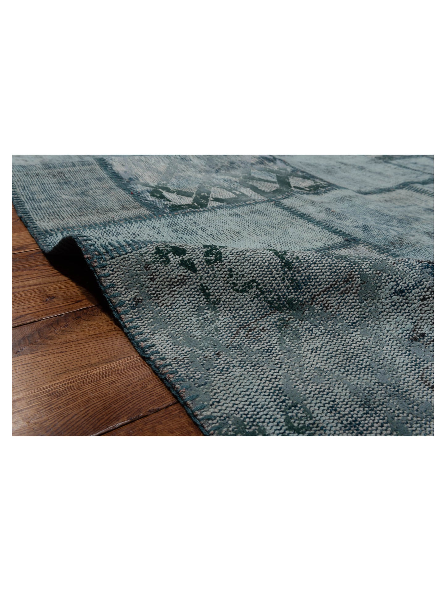 Turkish Vestige Patchwork 142786 Green 8.3x9.1 Hand Knotted Rug