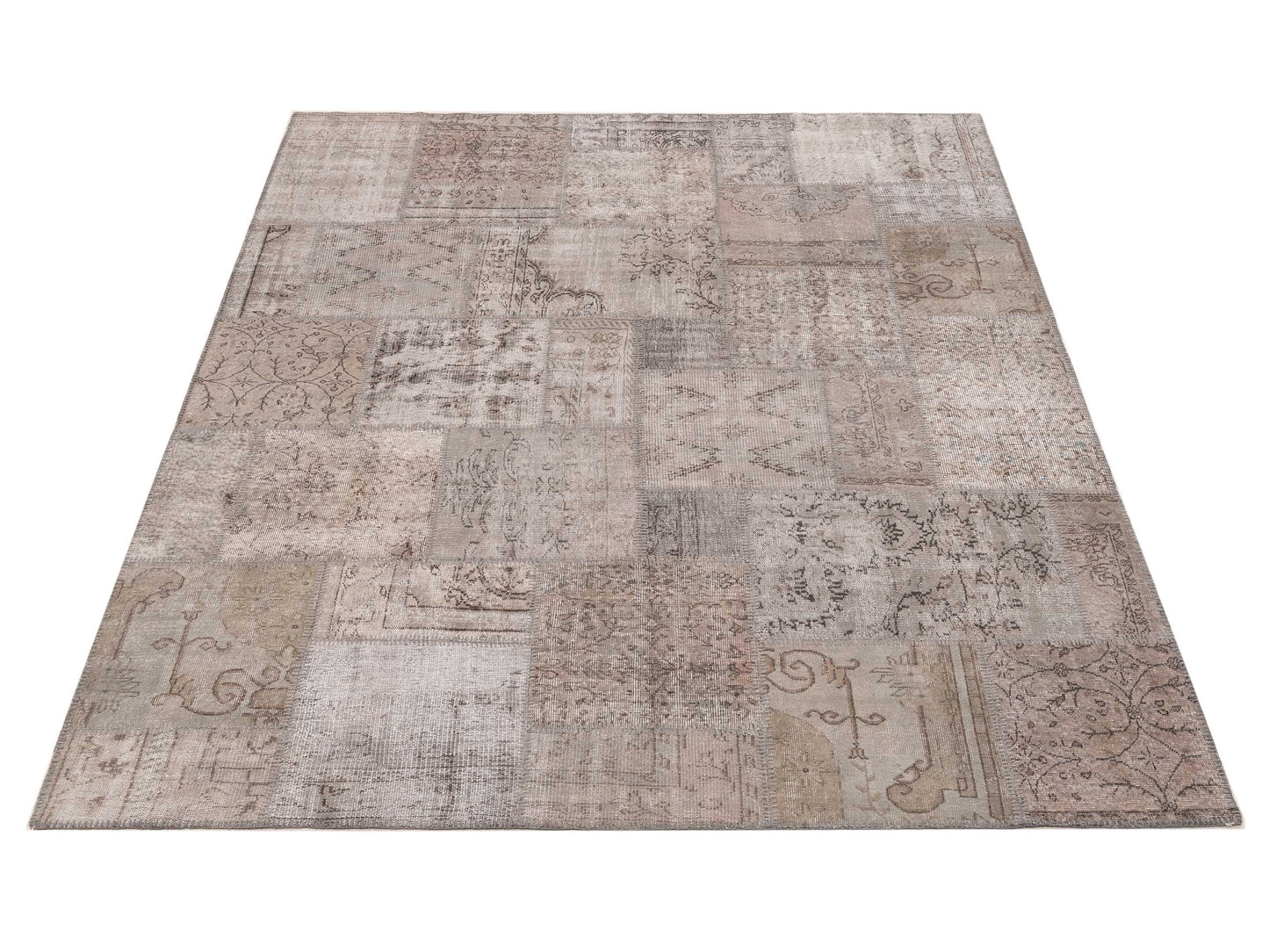 Turkish Vestige Patchwork 129753 Light Gray 8.1x10 Hand Knotted Rug