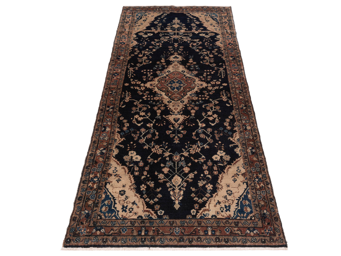 Persian 147683 Navy Brown 4.4x10.5 Hand Knotted Rug