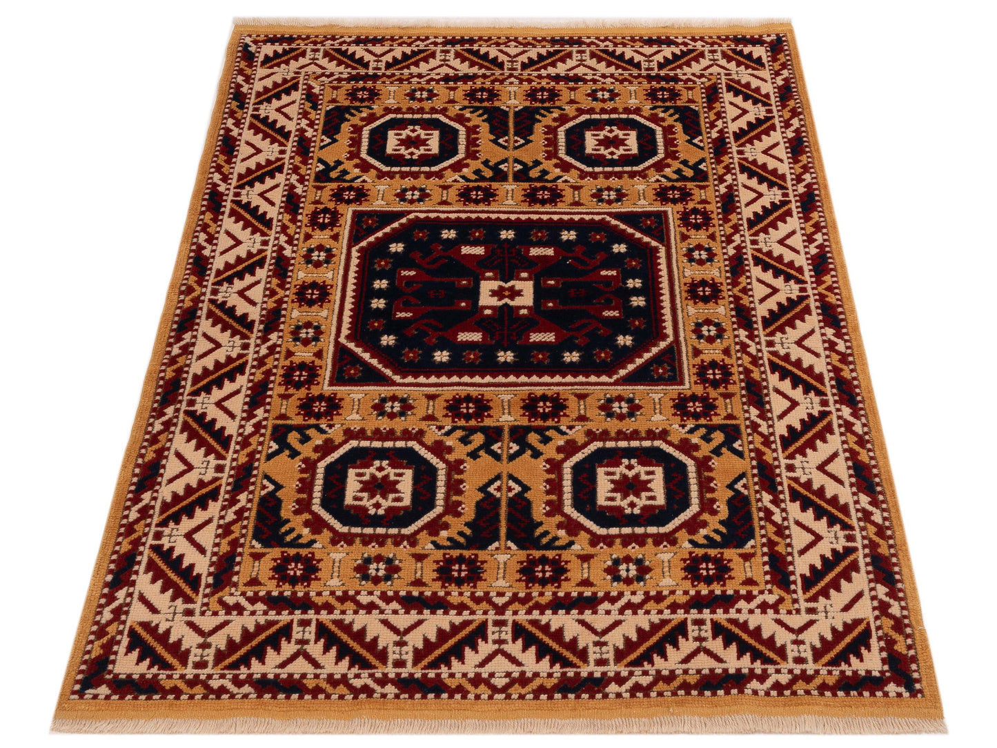 Turkish Shirwan 145243 Gold Ivory 4.4x5.10 Hand Knotted Rug