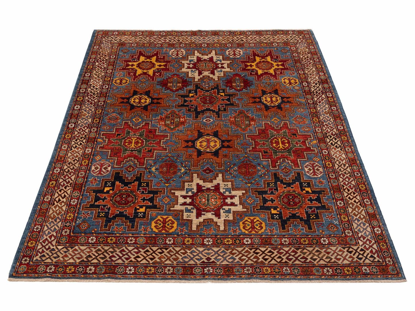 Artisan Kazak 151865 Blue Ivory 8x9.11 Hand Knotted Rug
