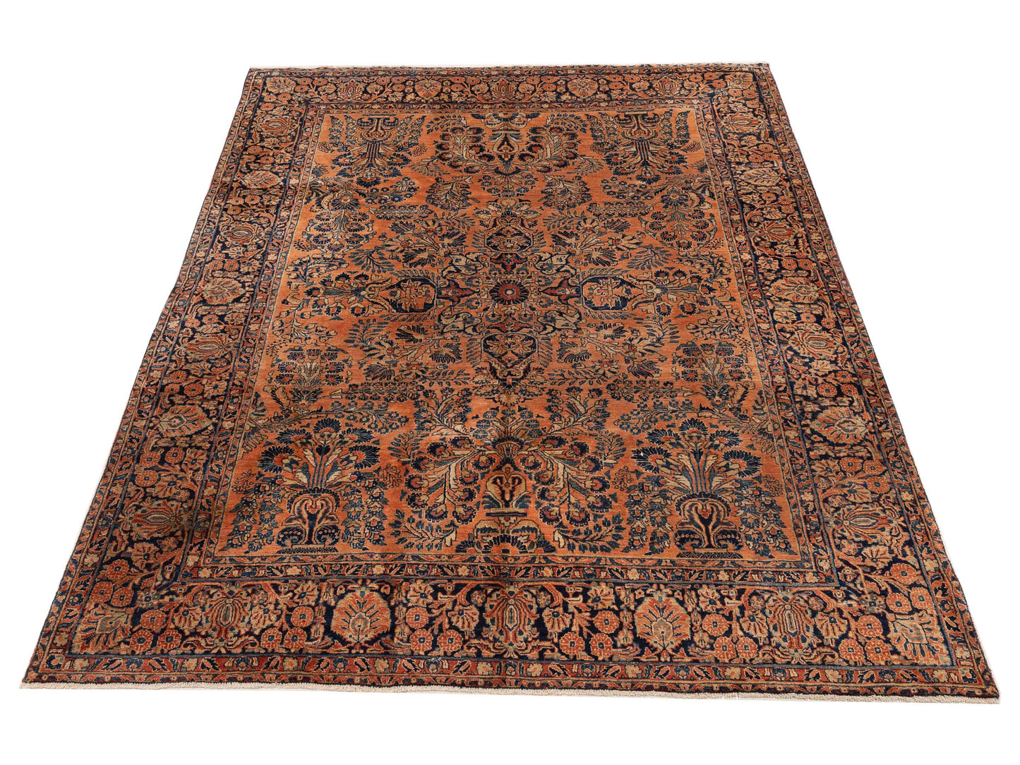 Persian 154327 Orange Blue 7.8x10.8 Hand Knotted Rug