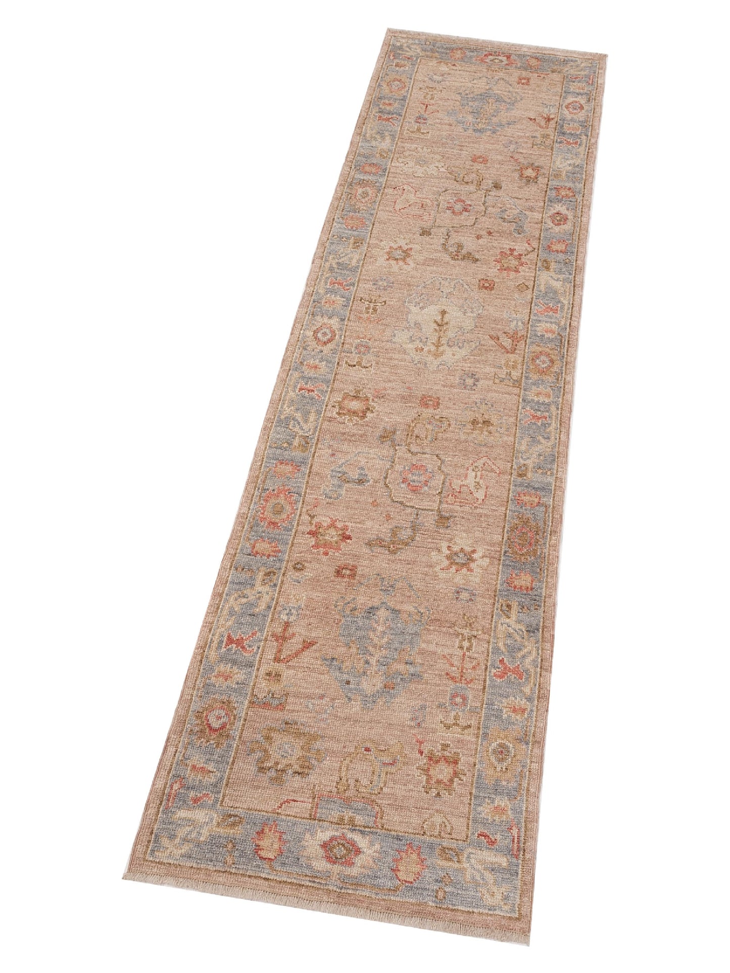 Angora Oushak 149544 Pink Gray 2.7x9.8 Hand Knotted Rug
