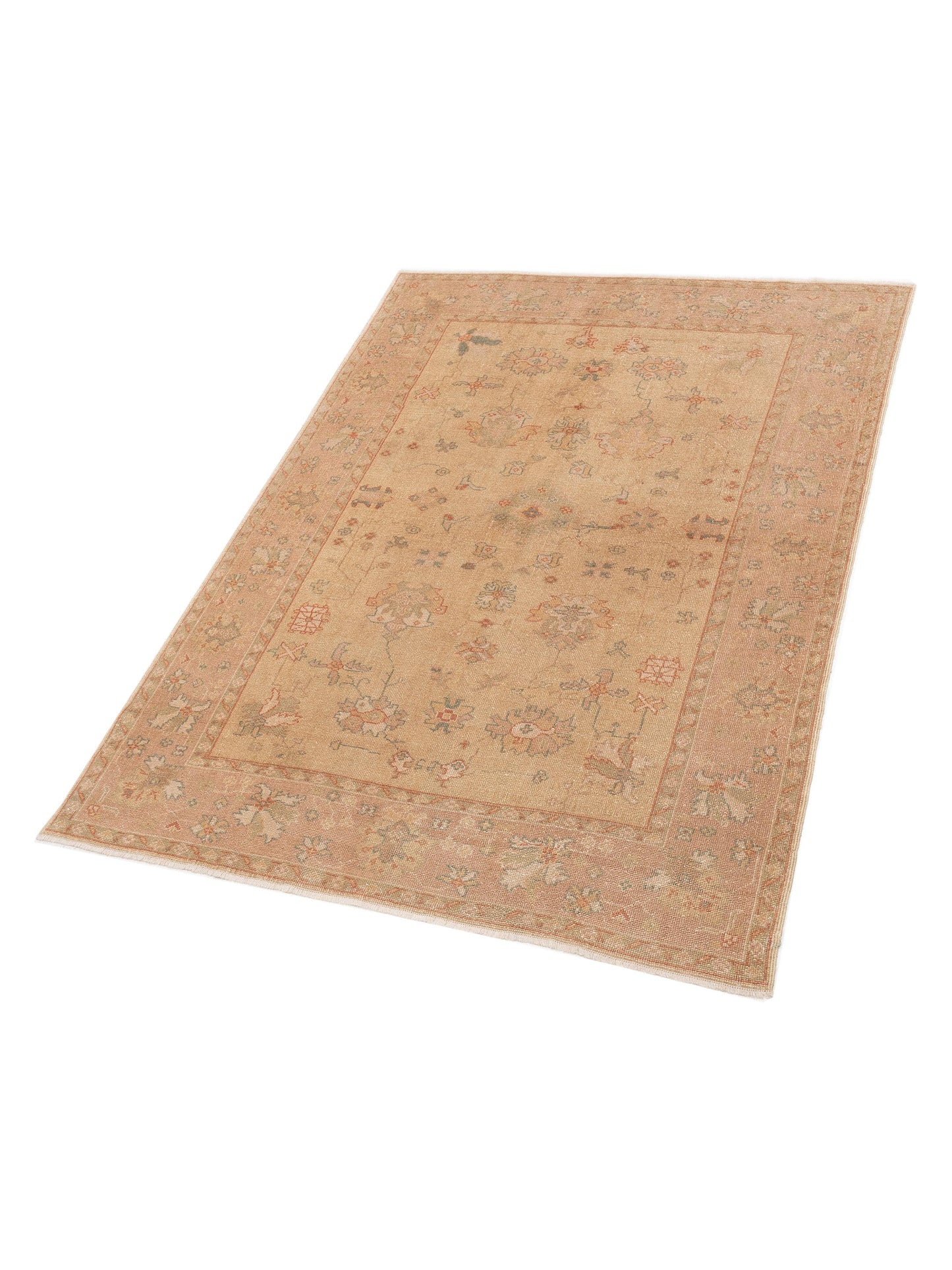 Anadol Oushak 97407 Gold Pink 6.7x9.1 Hand Knotted Rug