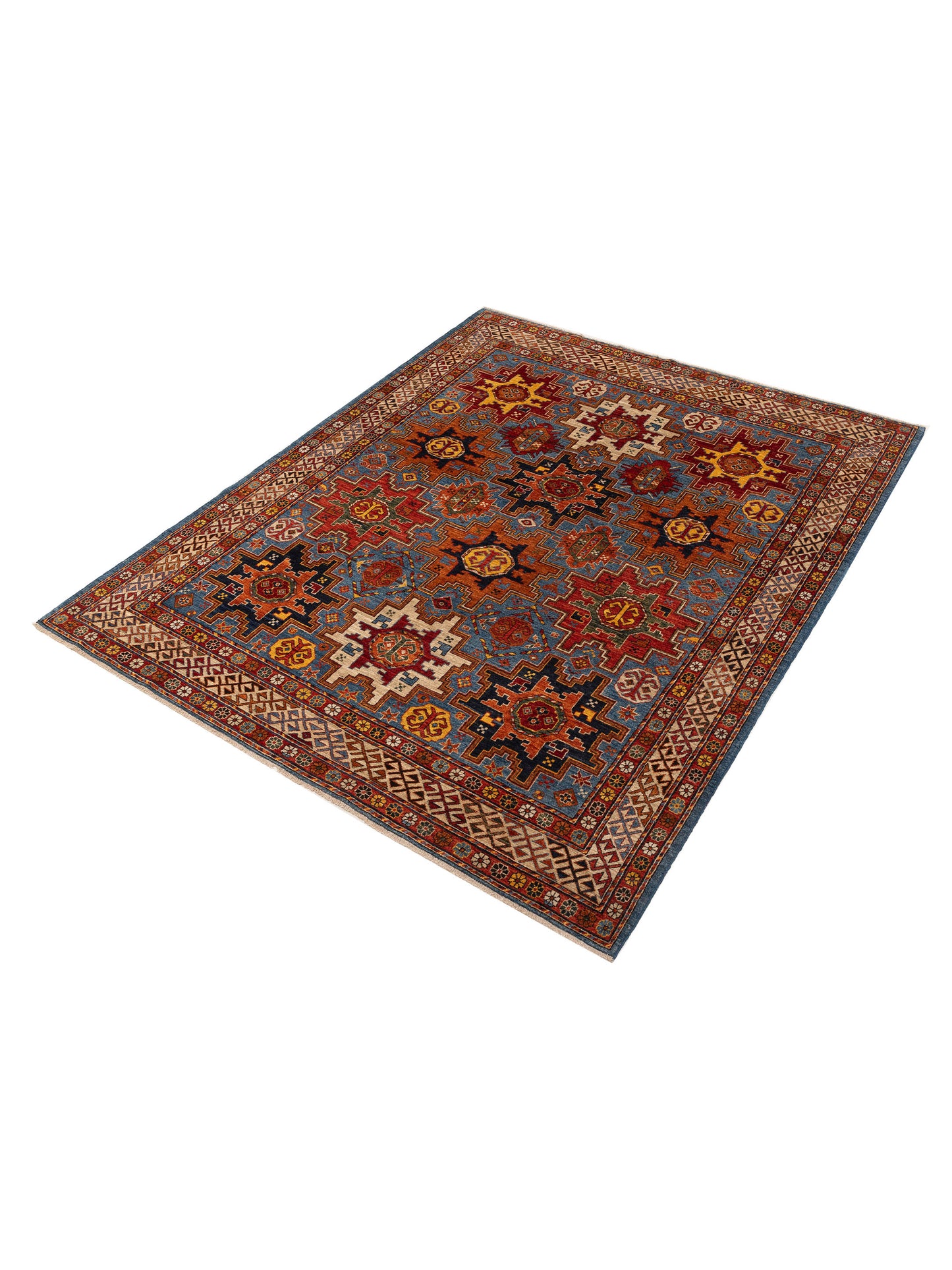 Artisan Kazak 151865 Blue Ivory 8x9.11 Hand Knotted Rug
