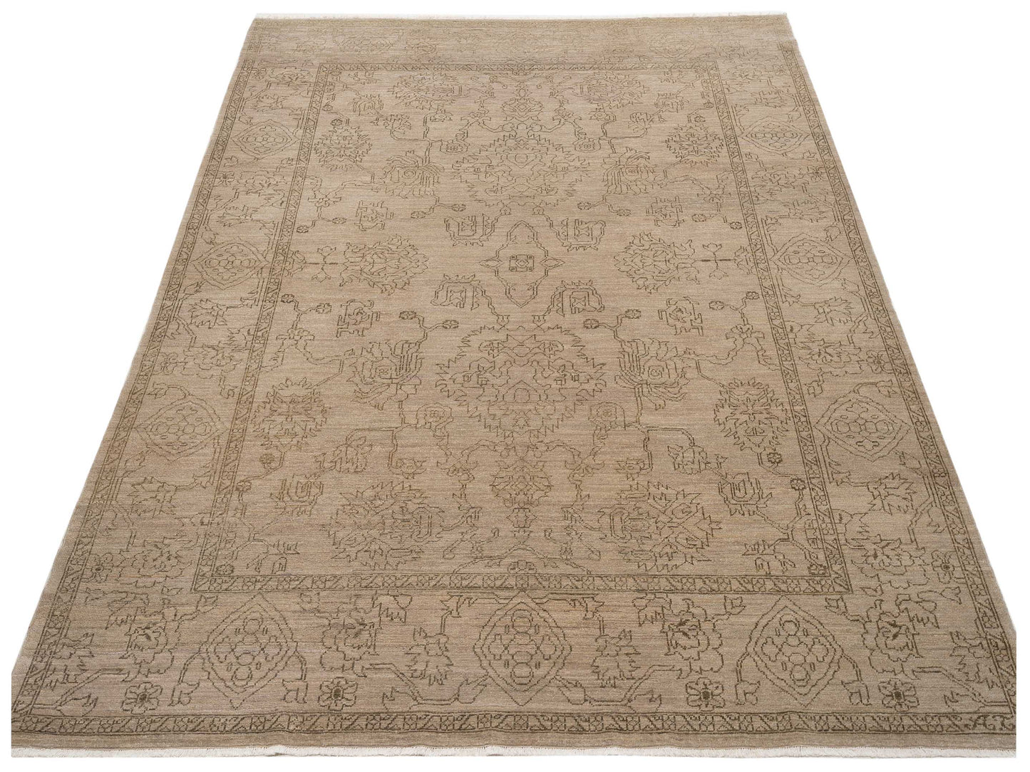 Defne Jade Beige Green 8.3x9.10 Hand Knotted Rug