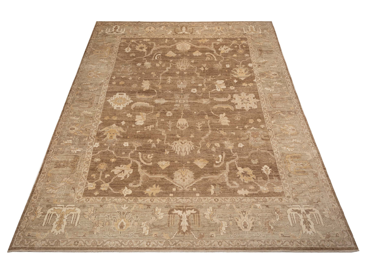Angora Oushak 130284 Brown Green 14.4x17.11 Hand Knotted Rug