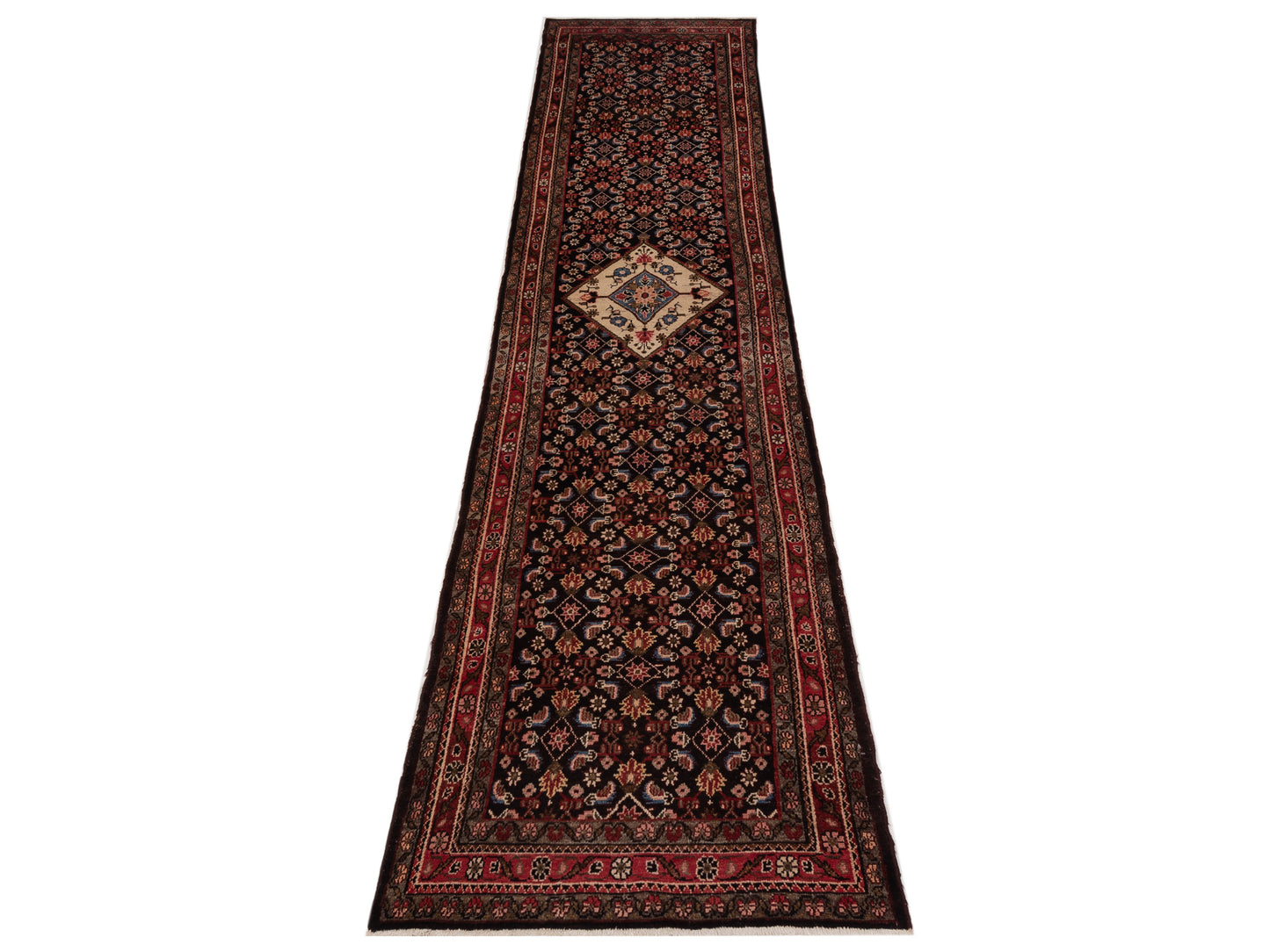 Persian 80472 Brown Red 3.5x13.9 Hand Knotted Rug