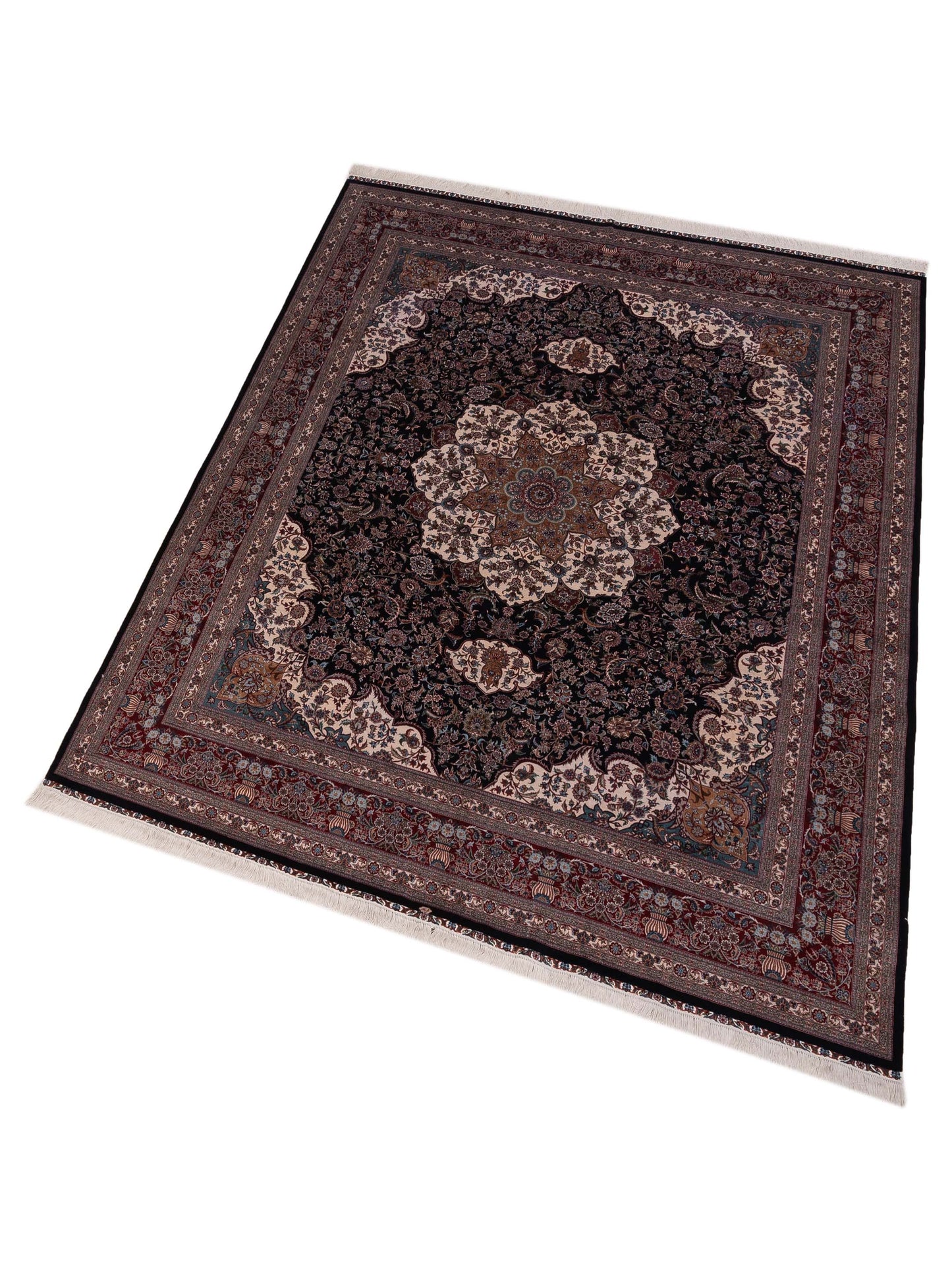 Pure Silk 125329 Navy Red 8.1x10 Hand Knotted Rug