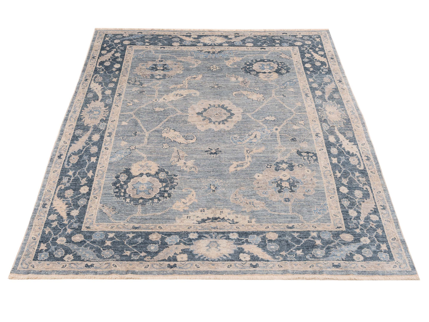 Angora Oushak 153496 Blue Blue 8x8.10 Hand Knotted Rug