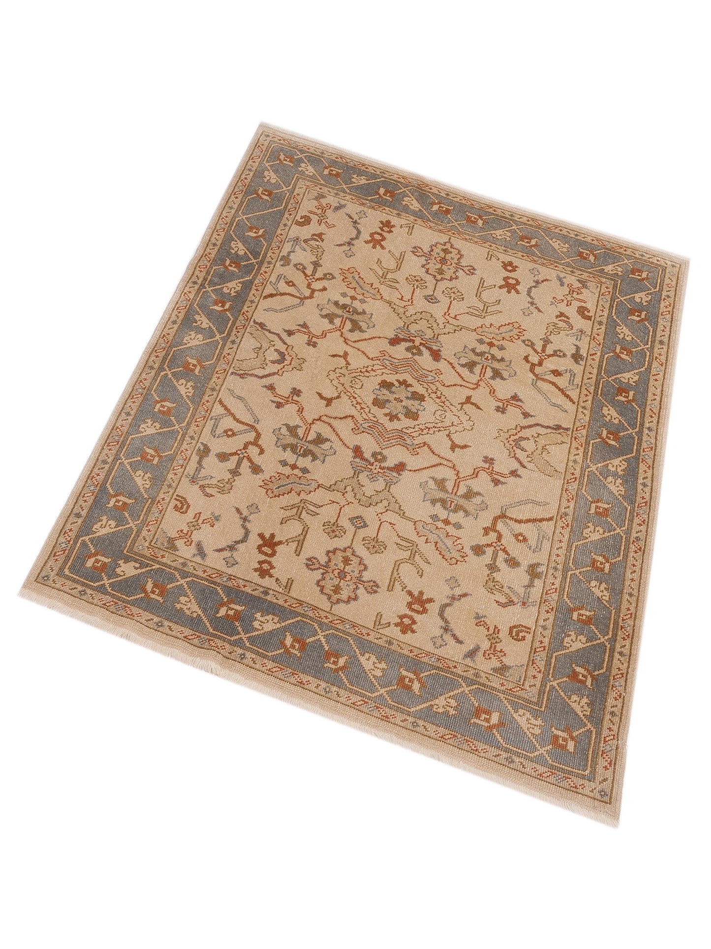 Anadol Oushak 129711 Ivory Blue 5.2x6.10 Hand Knotted Rug