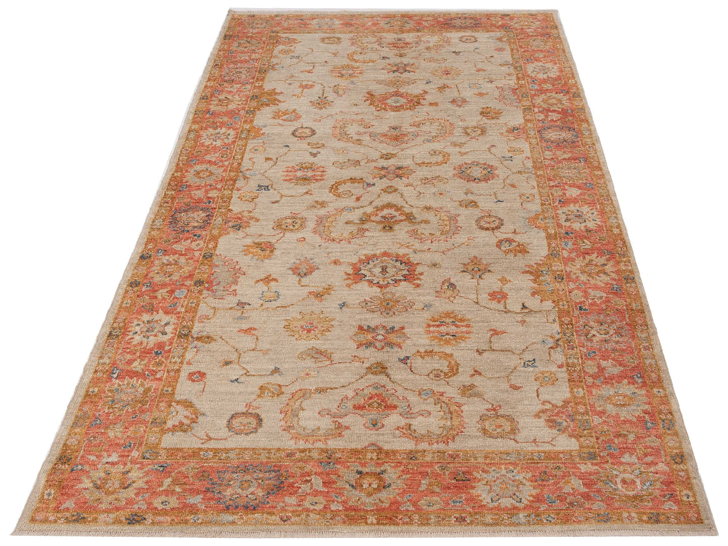 Angora Oushak 148030 Ivory Red 6.1x12.2 Hand Knotted Rug