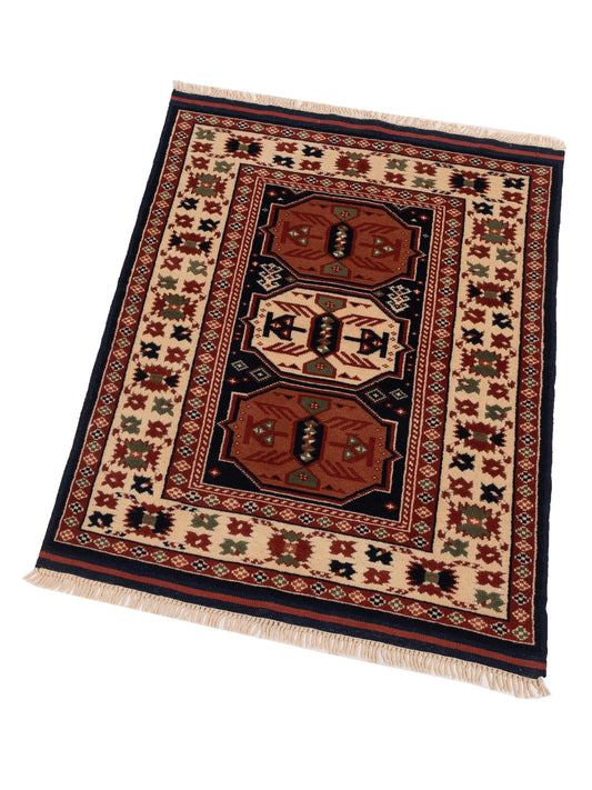 Turkish Shirwan 148398 Navy Ivory 3x4.1 Hand Knotted Rug