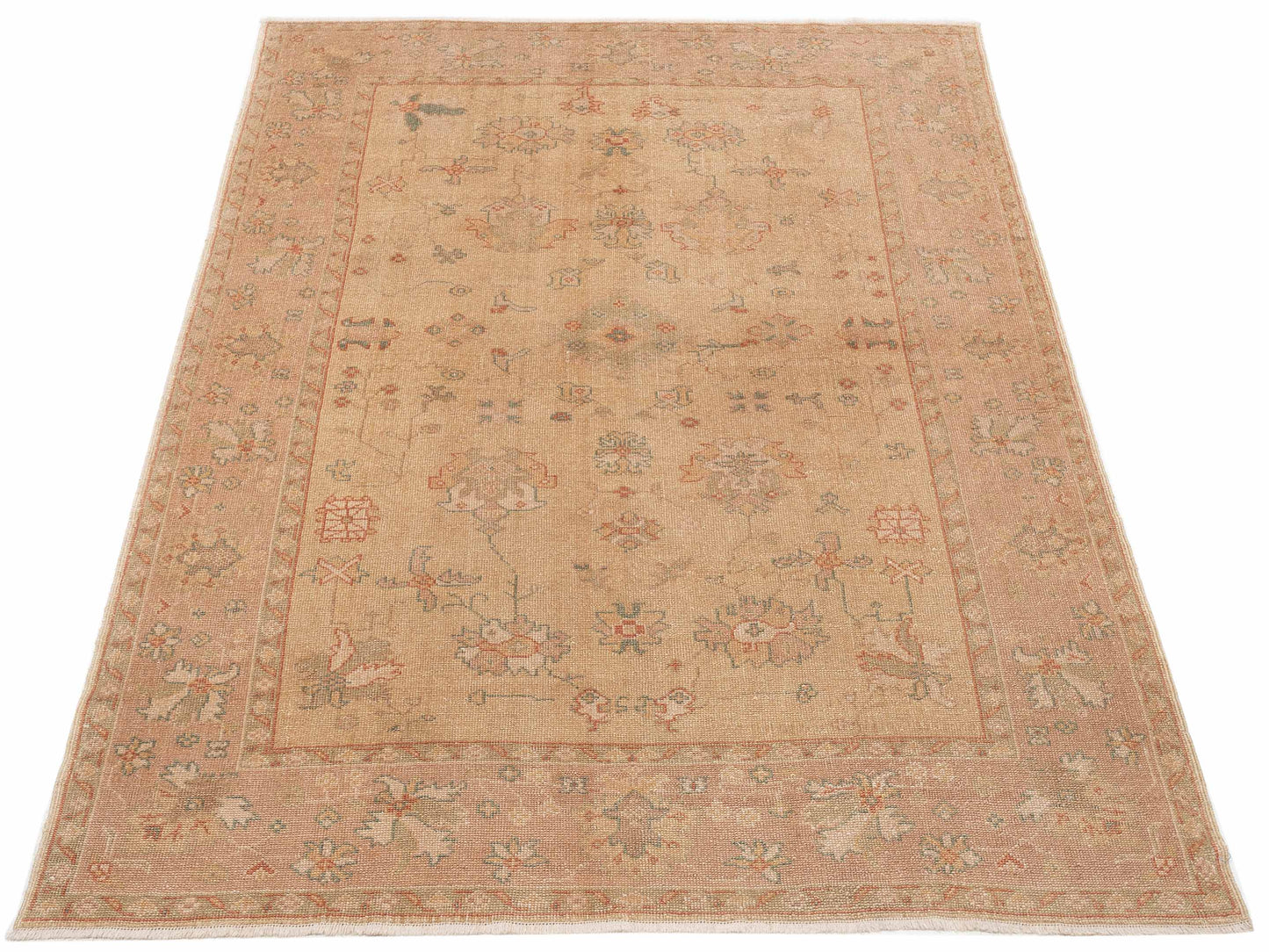 Anadol Oushak 97407 Gold Pink 6.7x9.1 Hand Knotted Rug