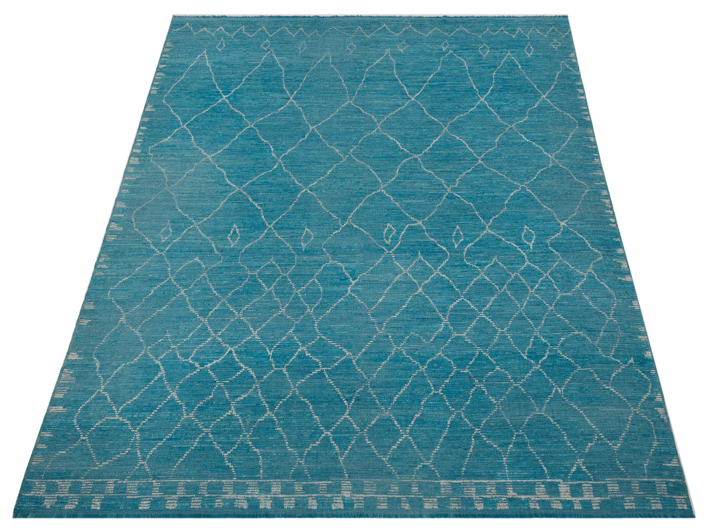 Berber Aspendos Turquoise Ivory 10.6x14.3 Hand Knotted Rug