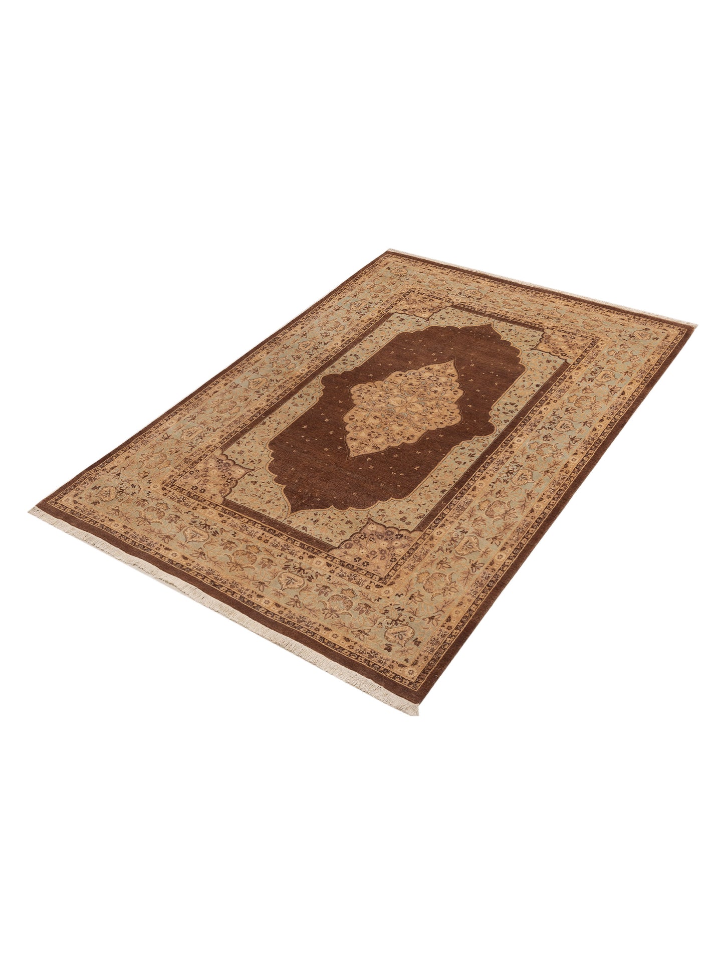 Haji Jalili 111349 Brown Sage Green 6.2x9.2 Hand Knotted Rug
